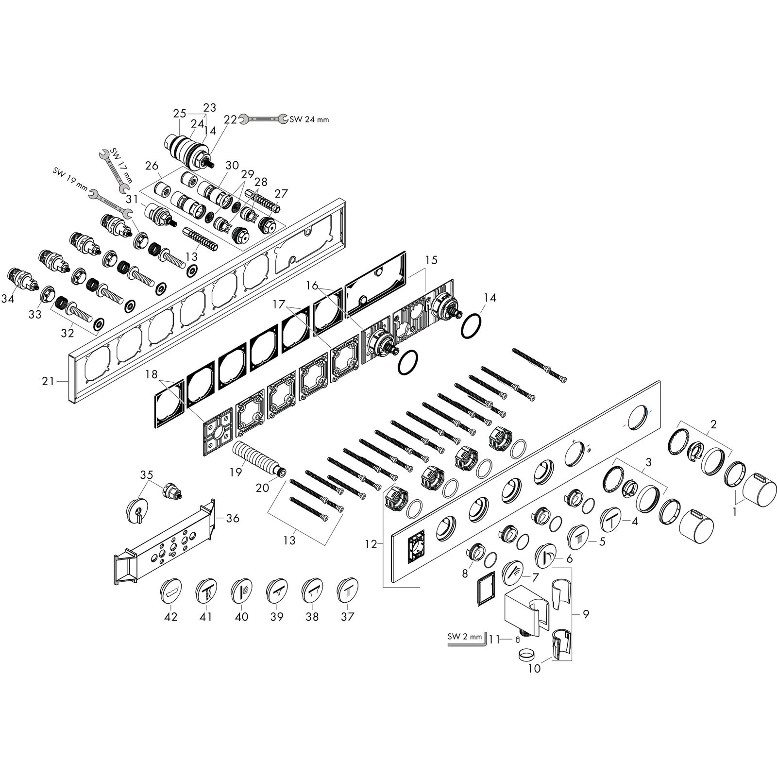 hansgrohe Fertigmontageset Axor Select UP-Thermostatmodul, 4 Verbraucher, brushed brass