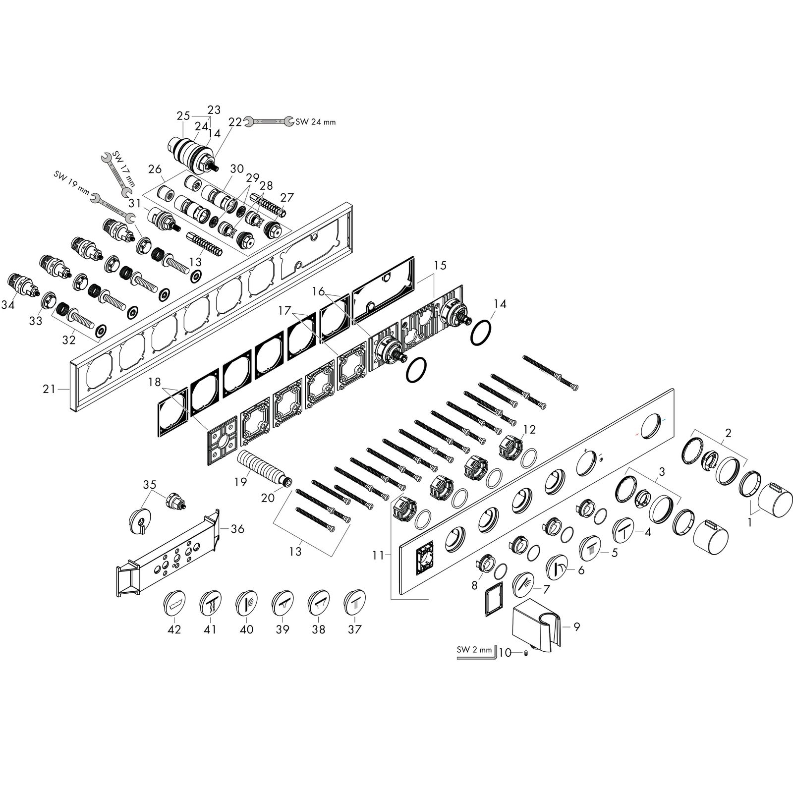 hansgrohe Fertigmontageset Axor Select UP-Thermostatmodul, 4 Verbraucher, brushed brass