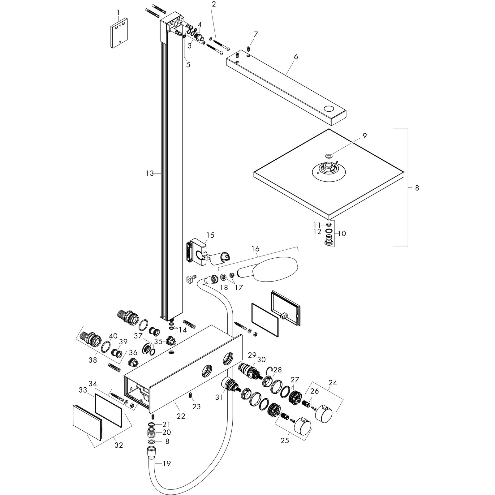 hansgrohe Showerpipe Raindance E EcoSmart 1jet, 9 l/min, mit ShowerTablet 350 Thermostat, chrom
