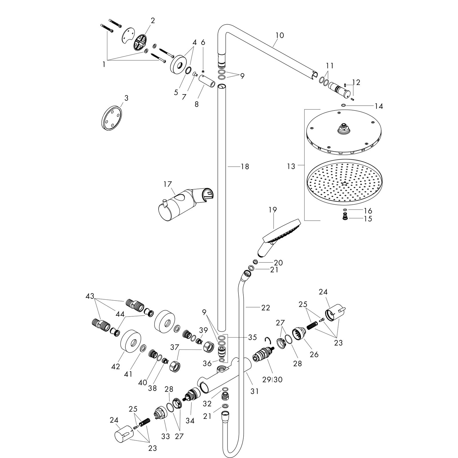 hansgrohe Showerpipe Raindance Select S mit Thermostat, 1jet, mattweiß