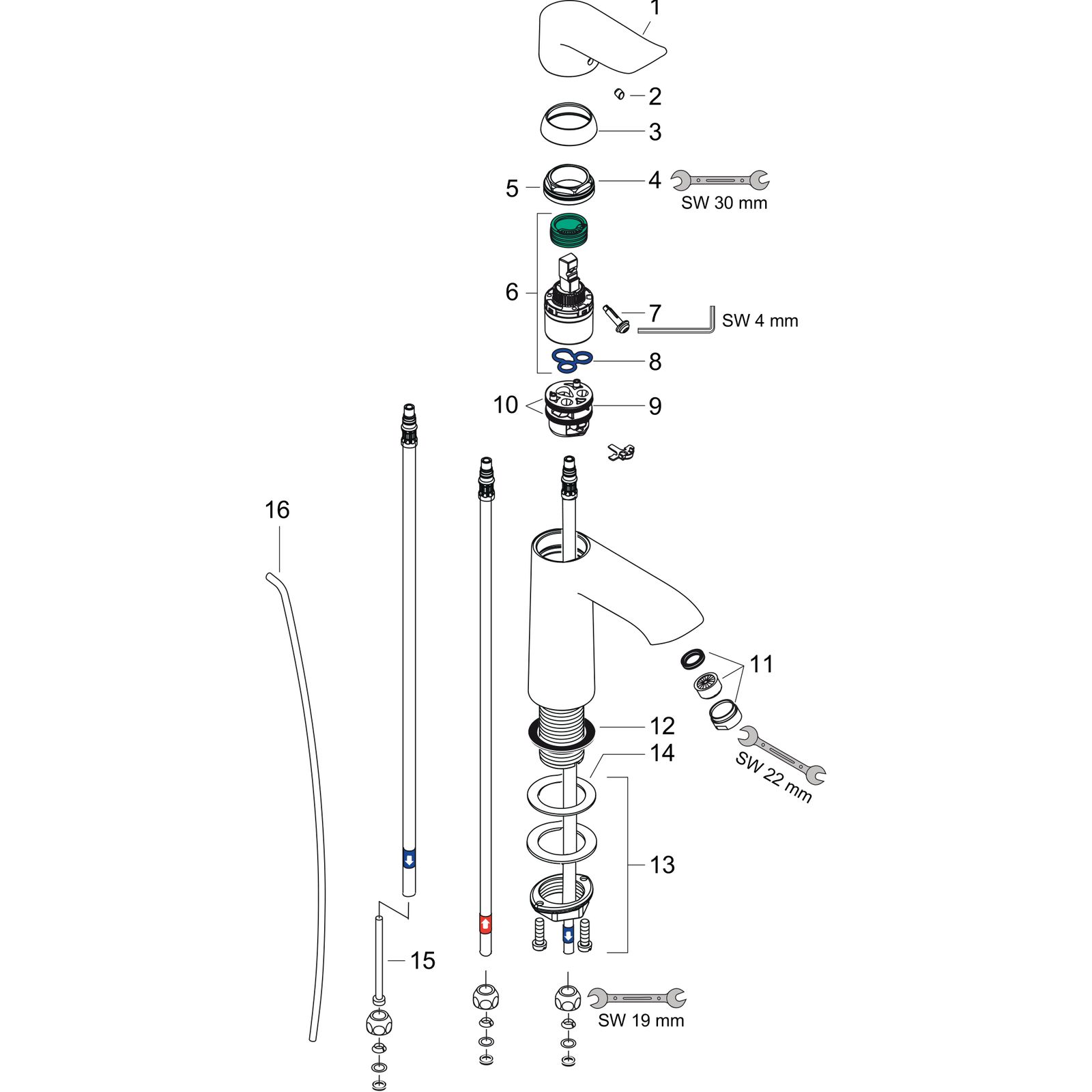 hansgrohe Waschtisch-Einhebelmischer 110 Metris ND, für offene Warmwasserbereiter, mit Zugstangen-Ablaufgarnitur, chrom