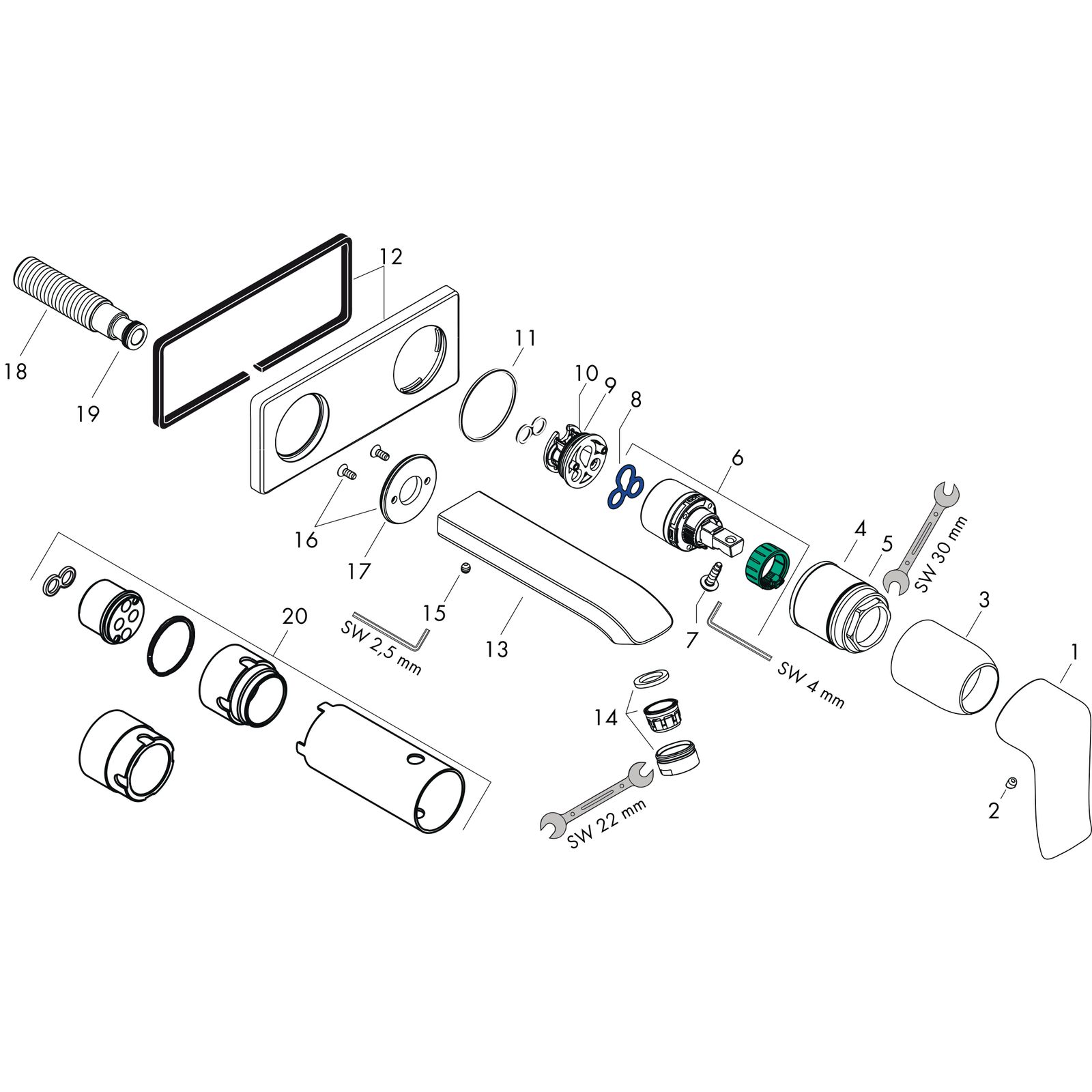 hansgrohe Fertigmontageset Metris Ausladung 225 mm, UP-Waschtisch-Einhebelmischer, chrom