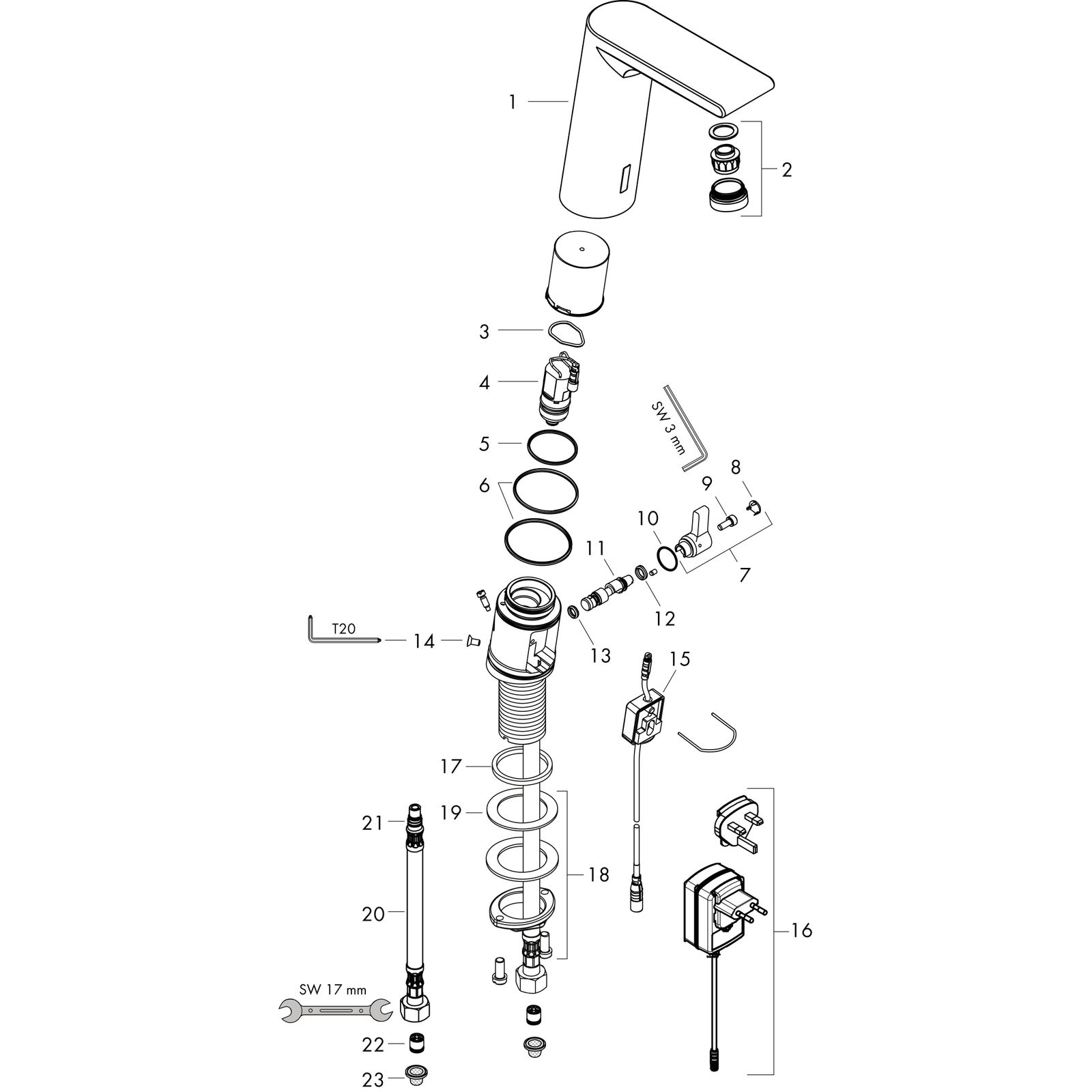 hansgrohe Elektronik-Waschtischarmatur Metris S Netzanschluss, einstellbar, chrom
