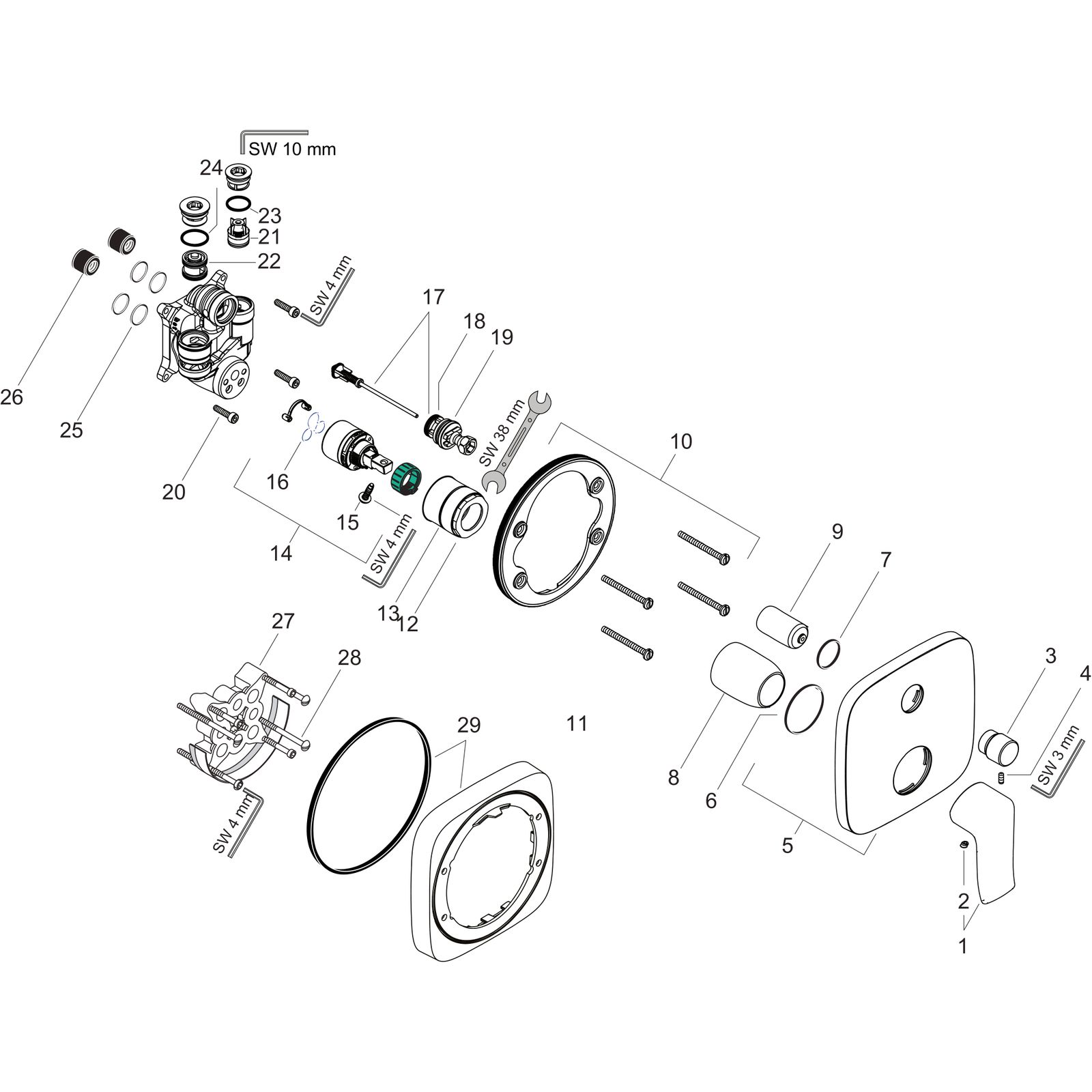hansgrohe Fertigmontageset Metris UP-Wannen-Einhebelmischer, Rosette eckig, mit integrierter Sicherungskombination, chrom