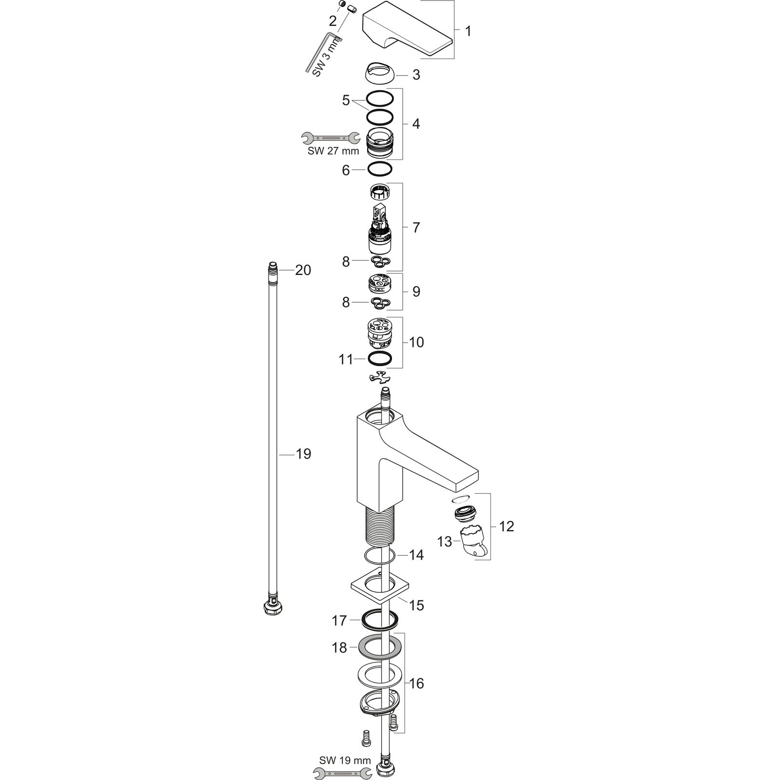 hansgrohe Waschtisch-Einhebelmischer 100 Metropol mit Hebelgriff, Push-Open-Ablaufgarnitur, Ausladung 127mm, brushed bronze