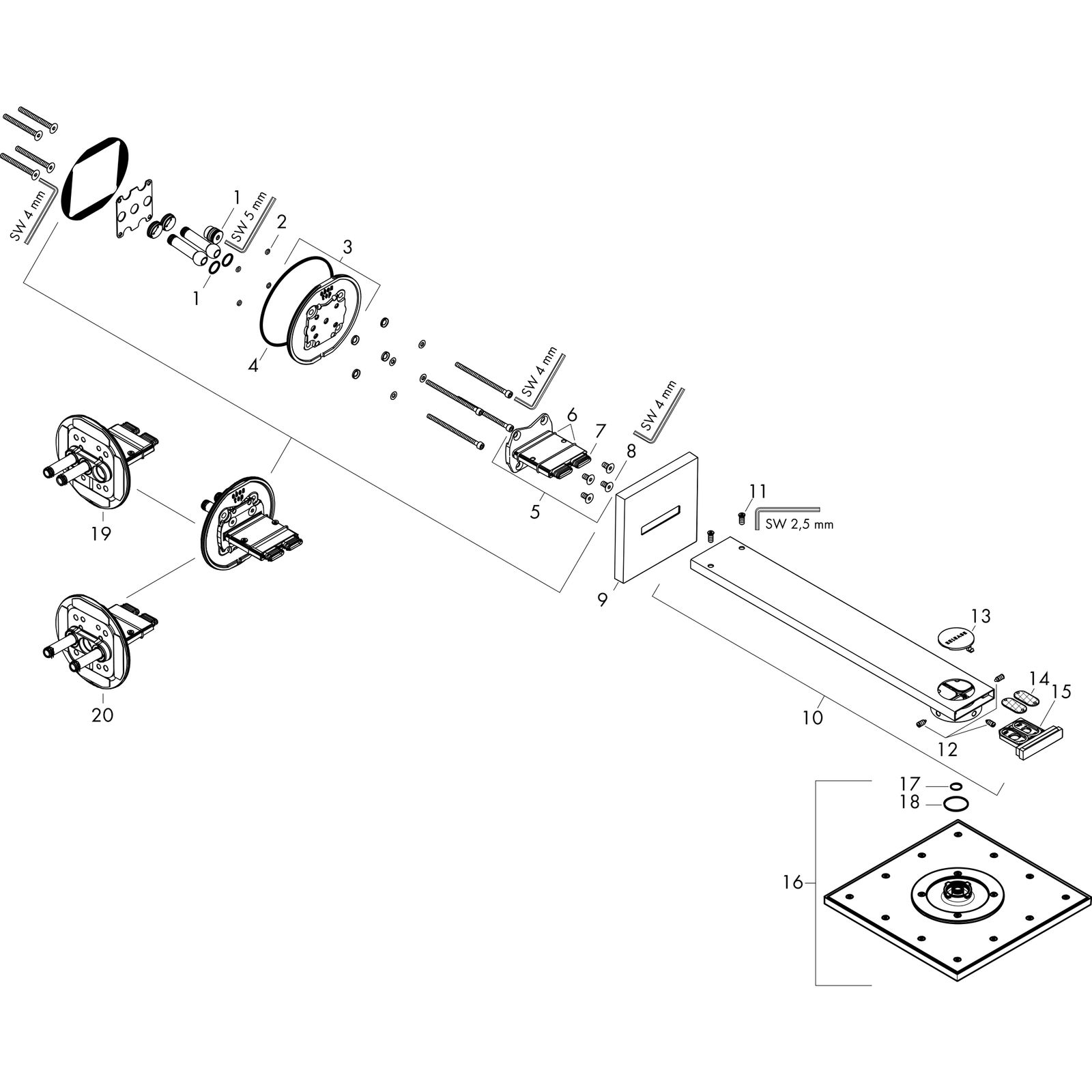 hansgrohe Kopfbrause Axor mit Brausearm, 250x250mm, 2jet, chrom