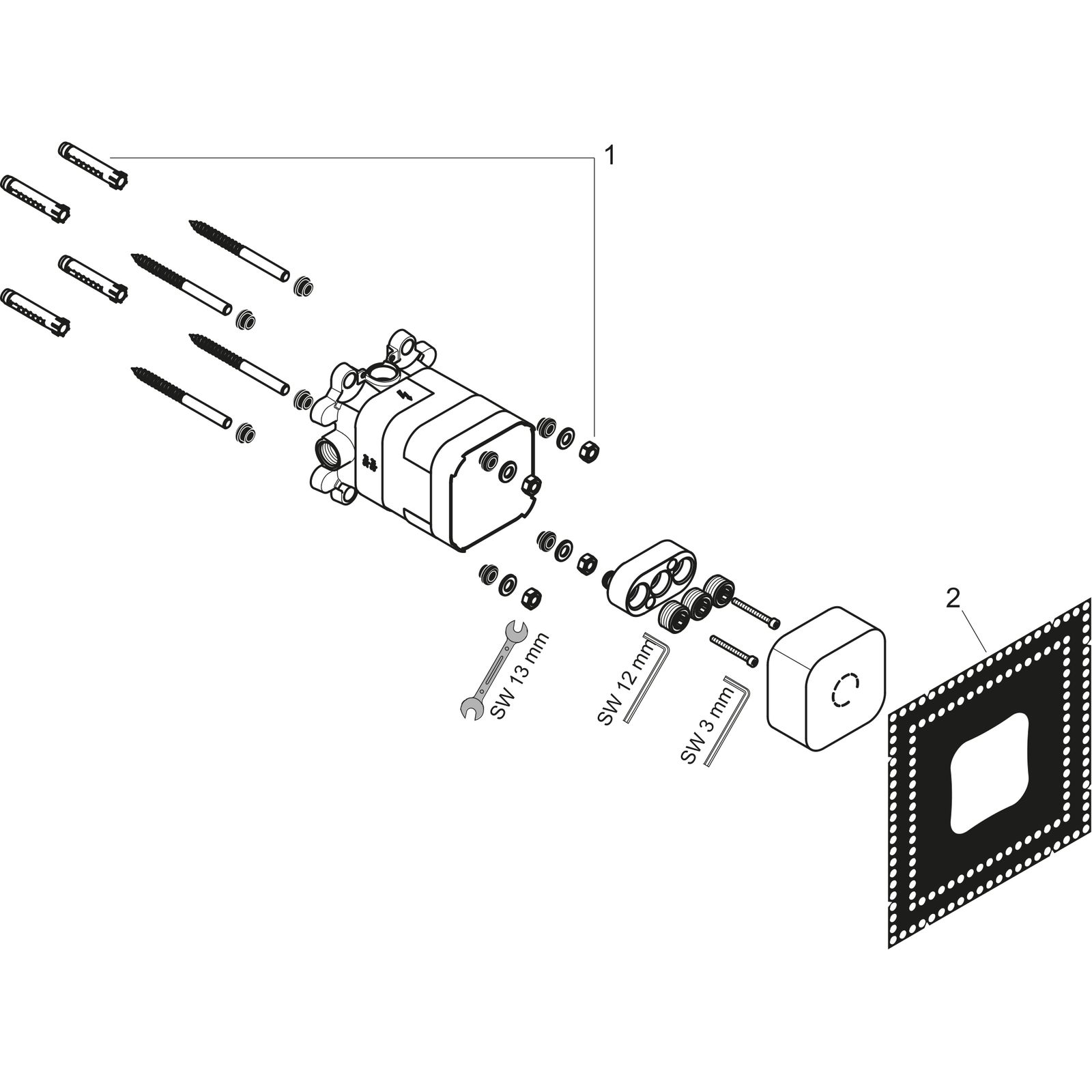 hansgrohe Grundkörper Axor ShowerComposition Rp 1/2, für Kopfbrause 2jet mit Brausearm