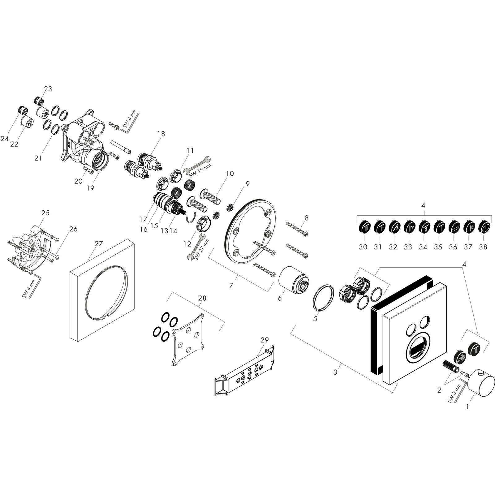 hansgrohe Fertigmontageset ShowerSelect UP-Thermostat, 2 Verbraucher, eckig, chrom