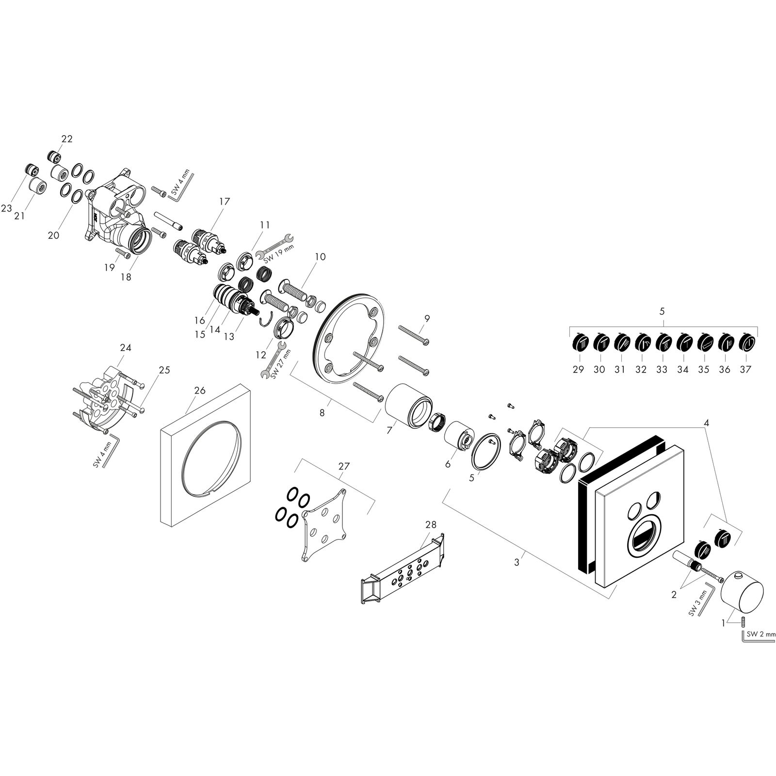 hansgrohe Fertigmontageset ShowerSelect UP-Thermostat, 2 Verbraucher, eckig, polished black chrome