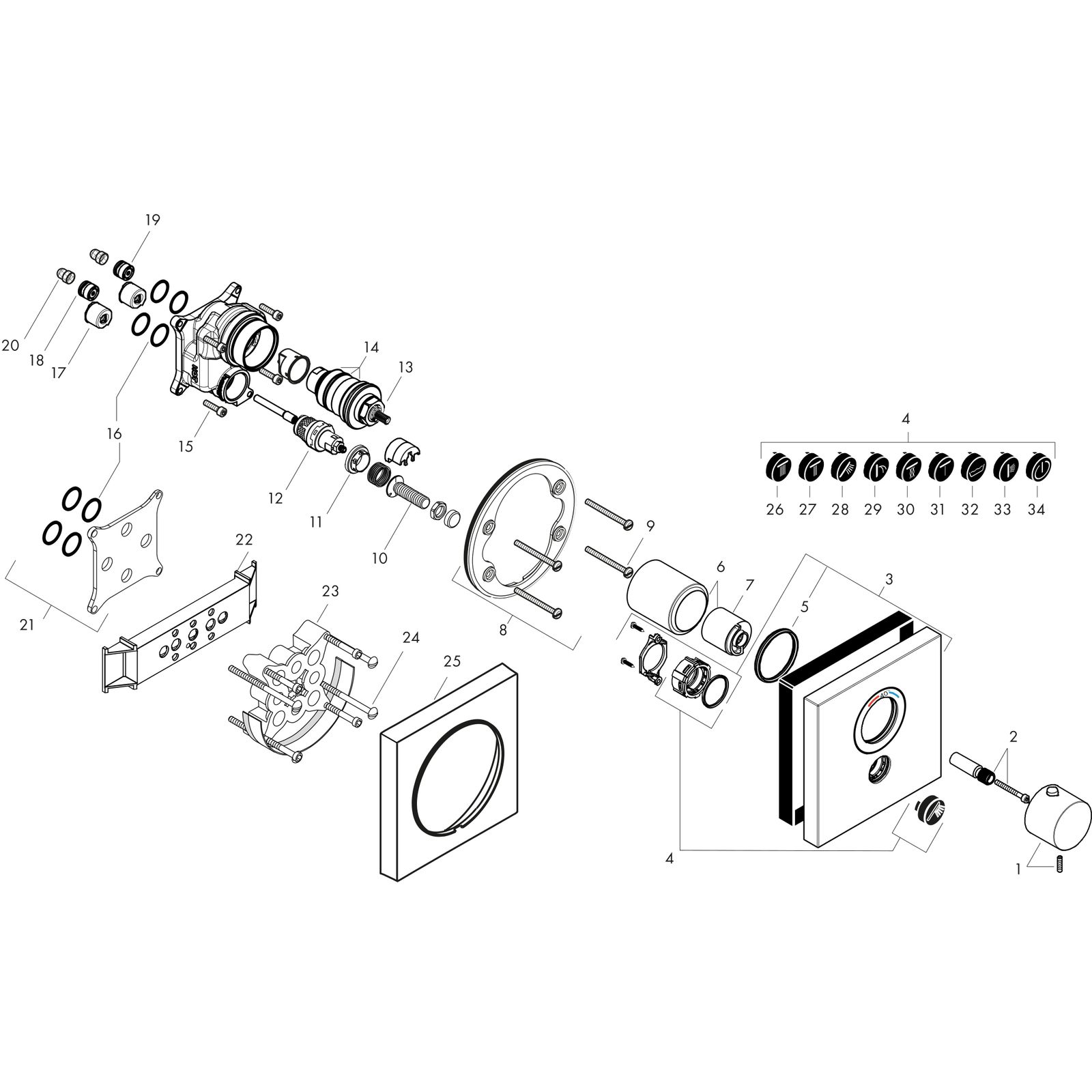 hansgrohe Fertigmontageset ShowerSelect Highflow UP-Thermostat, 1 zusätzlicher Abgang, eckig, chrom