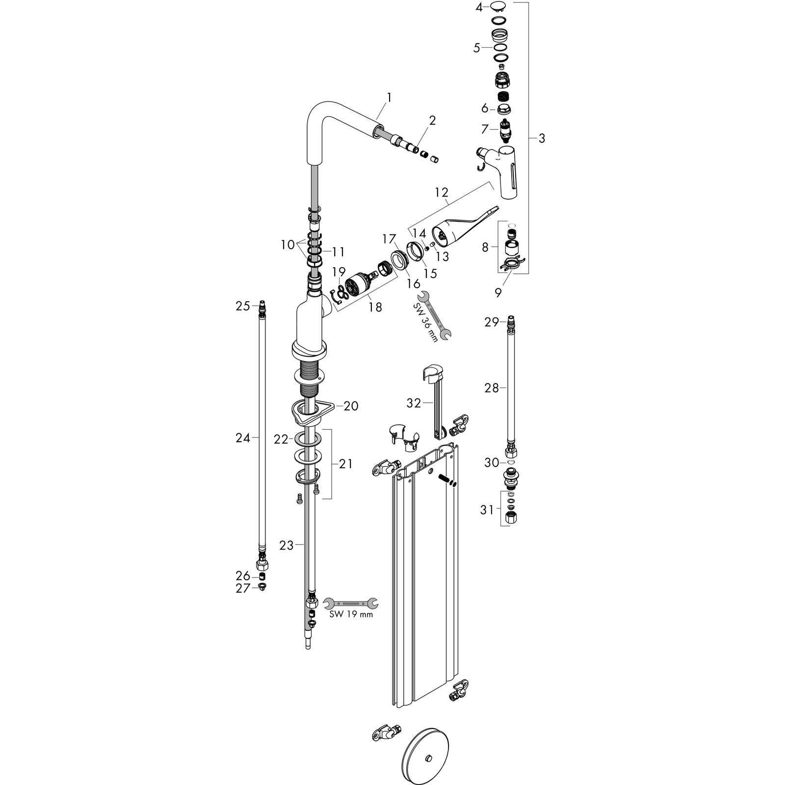 hansgrohe Spültisch-Einhebelmischer 230 Select 2jet Axor Citterio mit Ausziehbrause und sBox, chrom