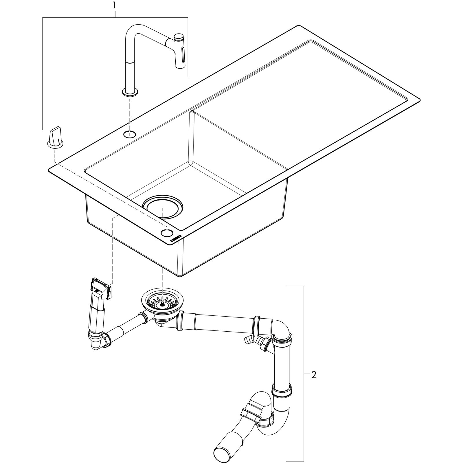 hansgrohe Spülencombi 450 Select C71-F450-12 1025x490mm, 1 Hauptbecken links, Abtropffläche rechts, edelstahl-optik