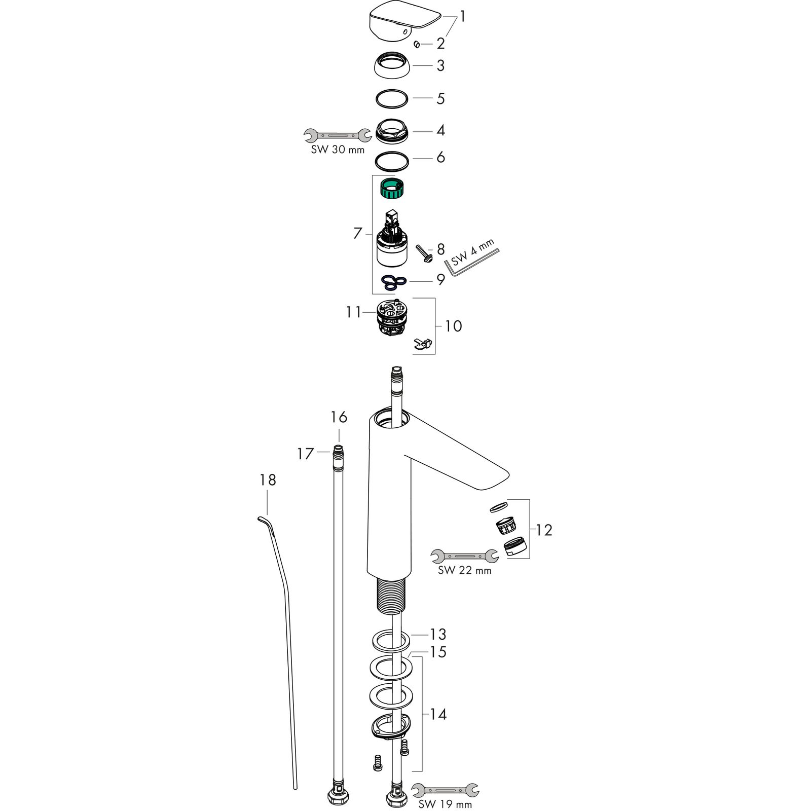 hansgrohe Waschtisch-Einhebelmischer 190 Logis mit Zugstangen-Ablaufgarnitur, chrom