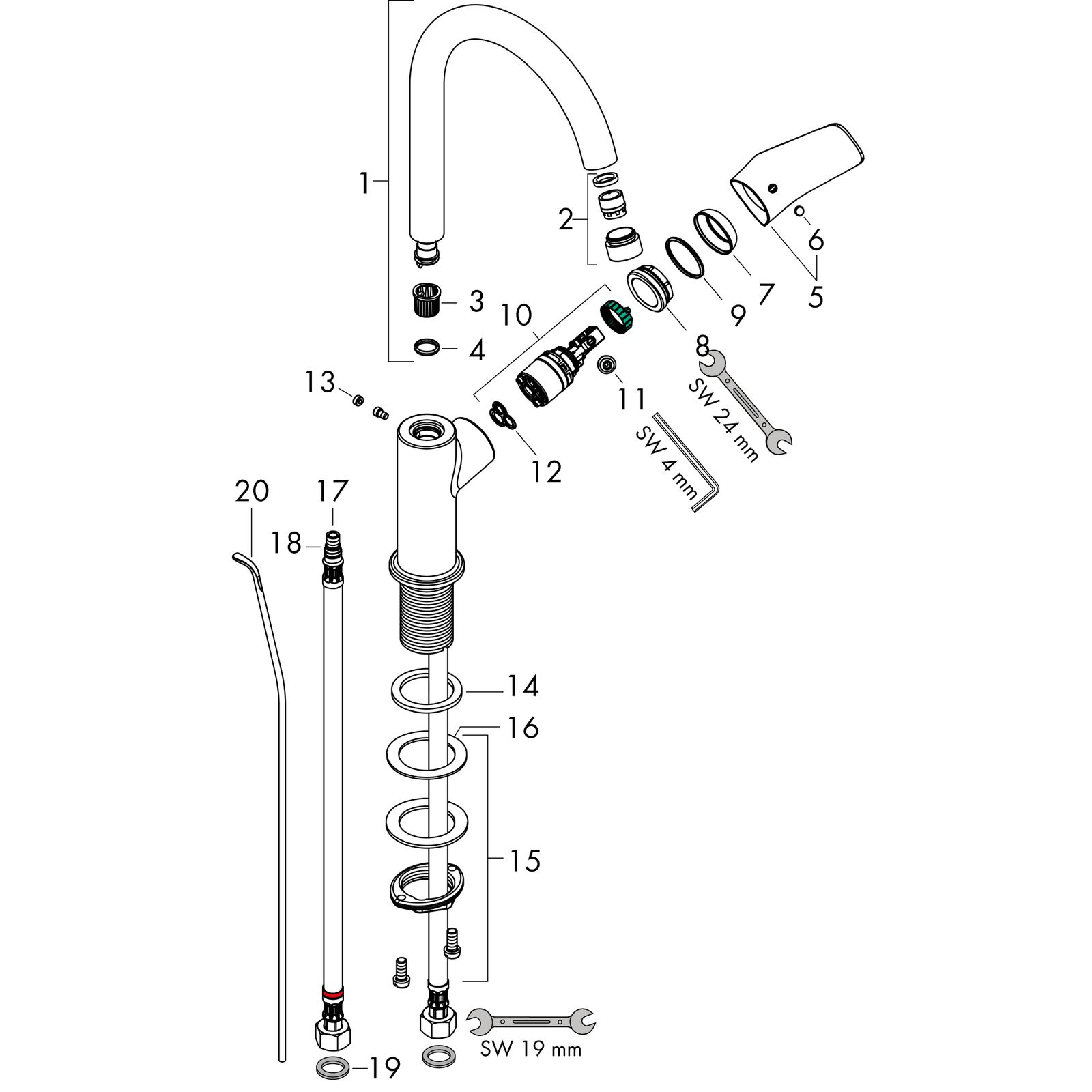 hansgrohe Waschtisch-Einhebelmischer 210 Logis mit Zugstangen-Ablaufgarnitur, mit Schwenkauslauf, chrom