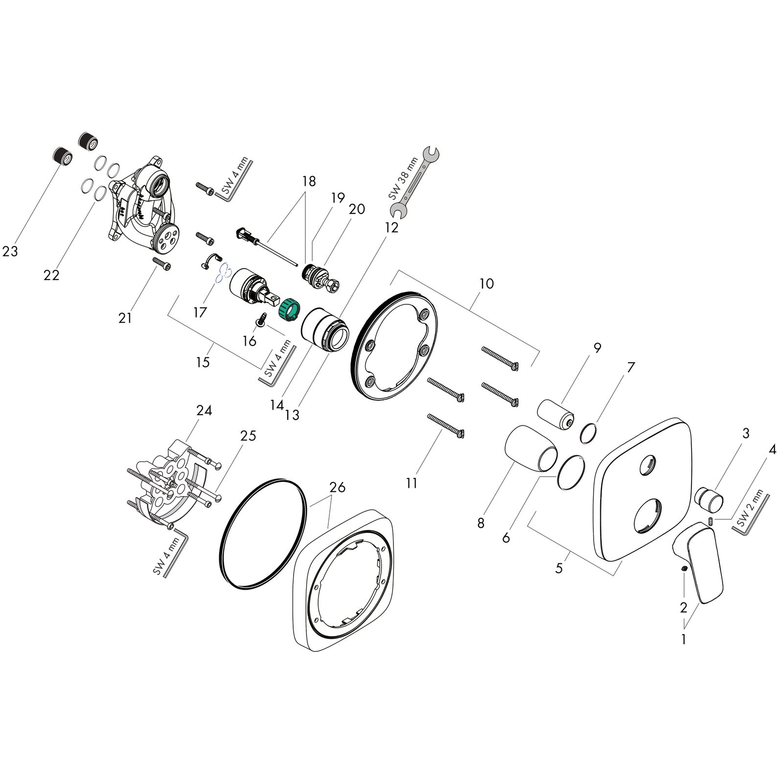 hansgrohe Fertigmontageset Logis UP-Wannen-Einhebelmischer, 2 Verbraucher, chrom
