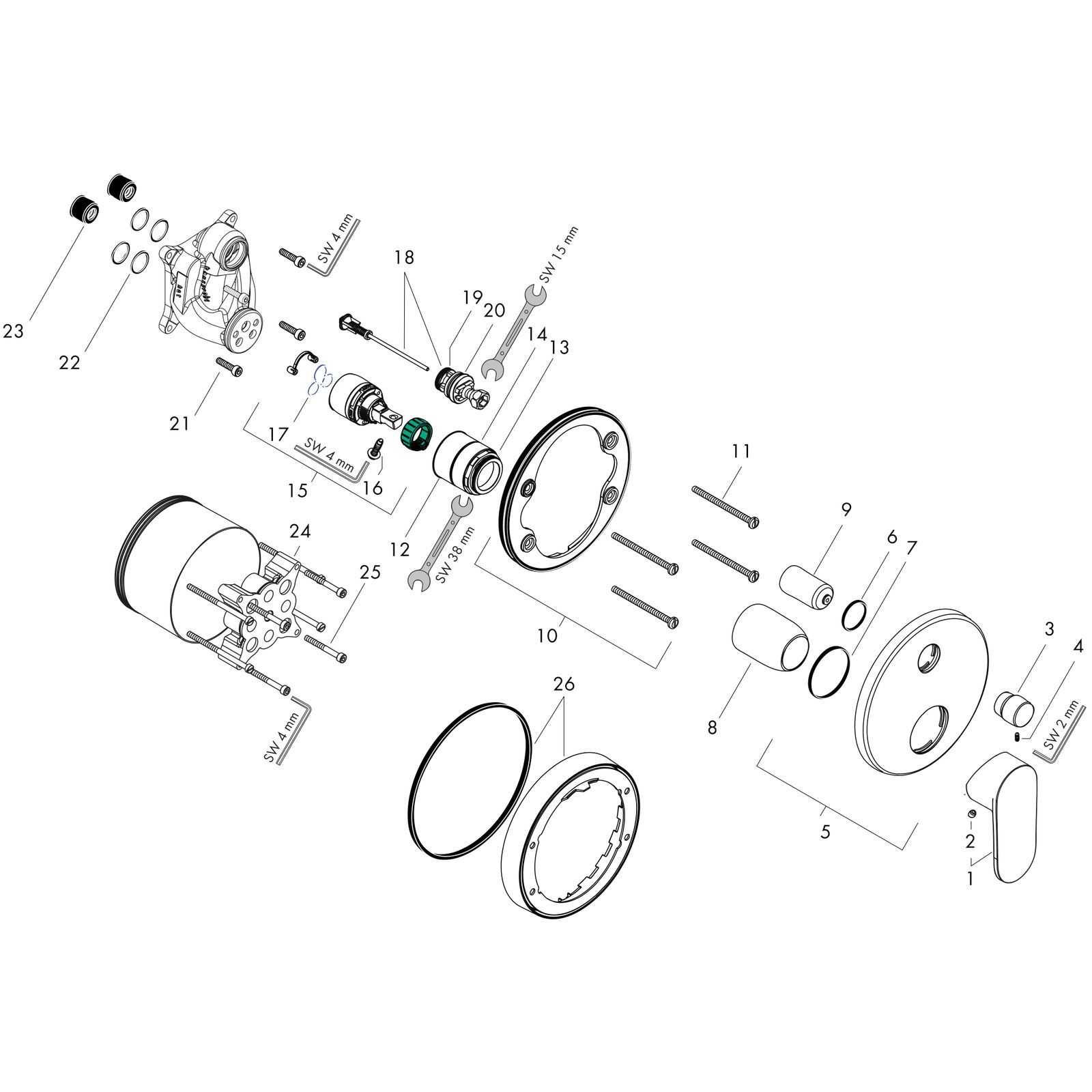 hansgrohe Fertigmontageset Vernis Blend UP-Wannen-Einhebelmischer, mattschwarz
