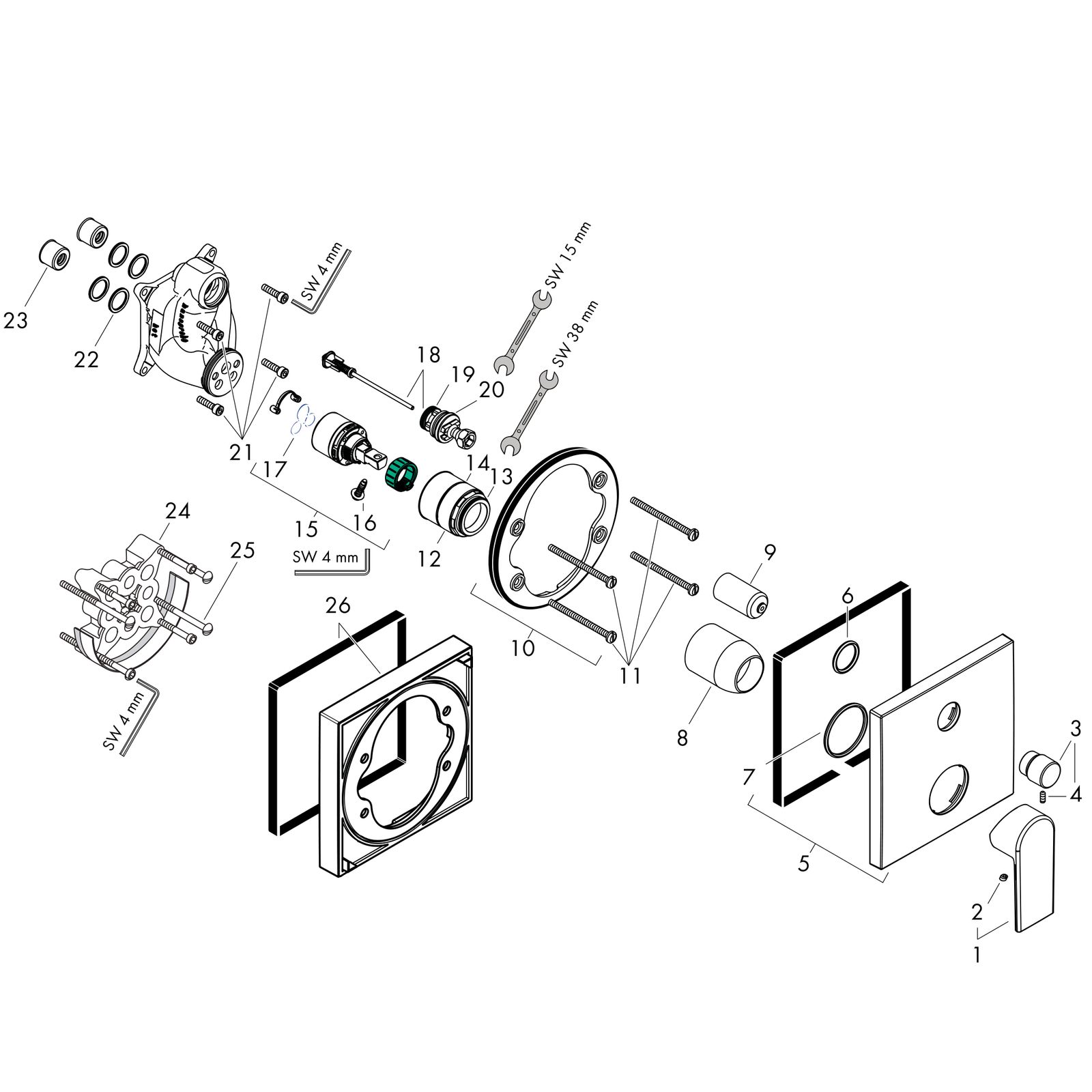 hansgrohe Fertigmontageset Vernis Shape UP-Wannen-Einhebelmischer, mattschwarz