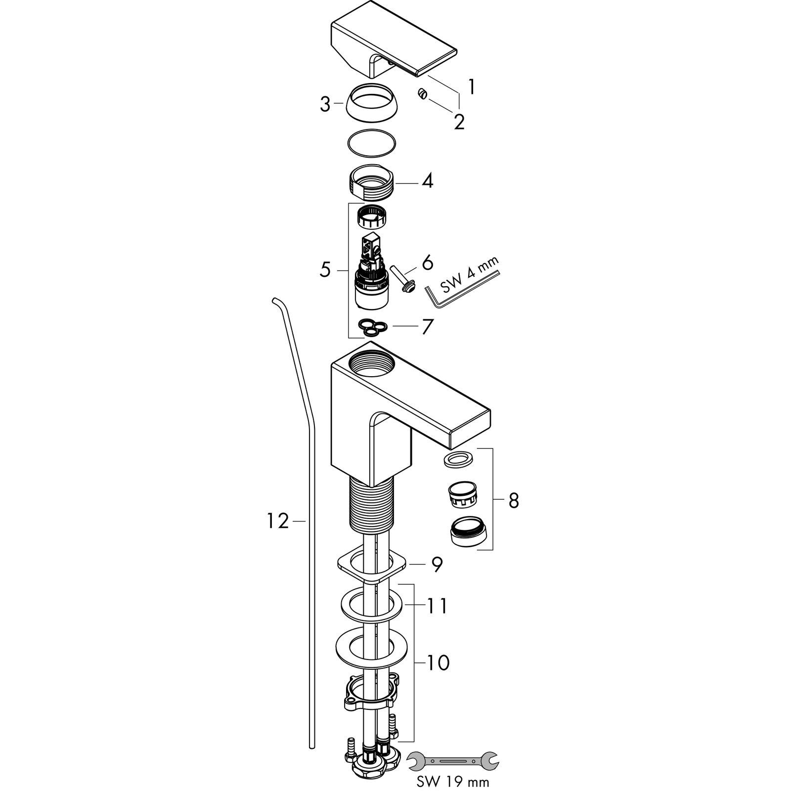 hansgrohe Waschtisch-Einhebelmischer 100 Vernis Shape mit Zugstangen-Ablaufgarnitur, mattschwarz