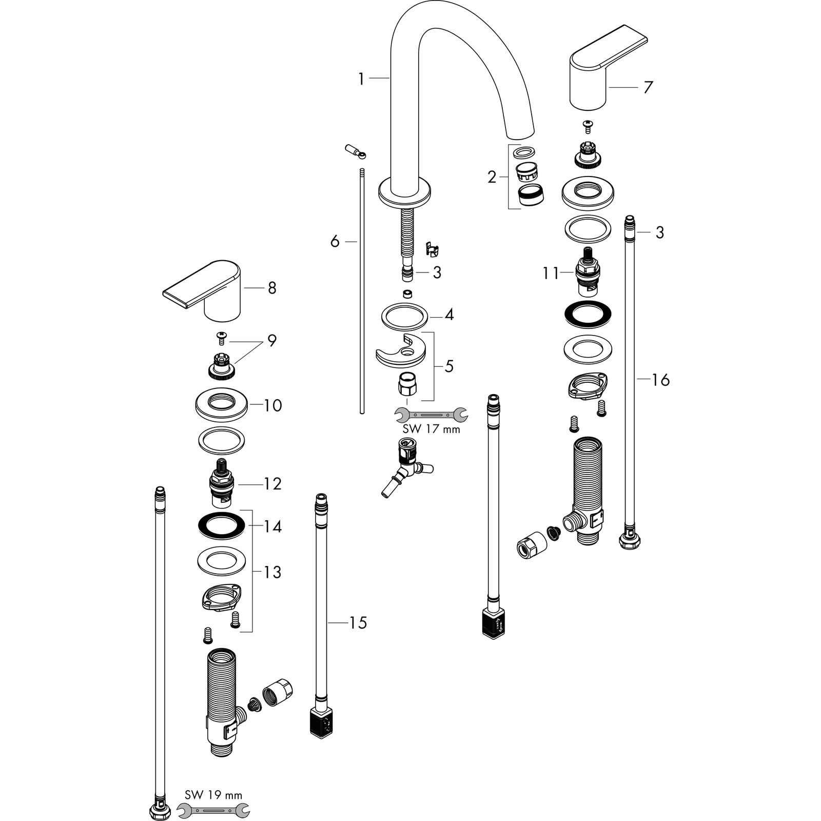 hansgrohe 3-Loch-Waschtisch-Armatur Vernis Shape mit Zugstangen-Ablaufgarnitur, chrom
