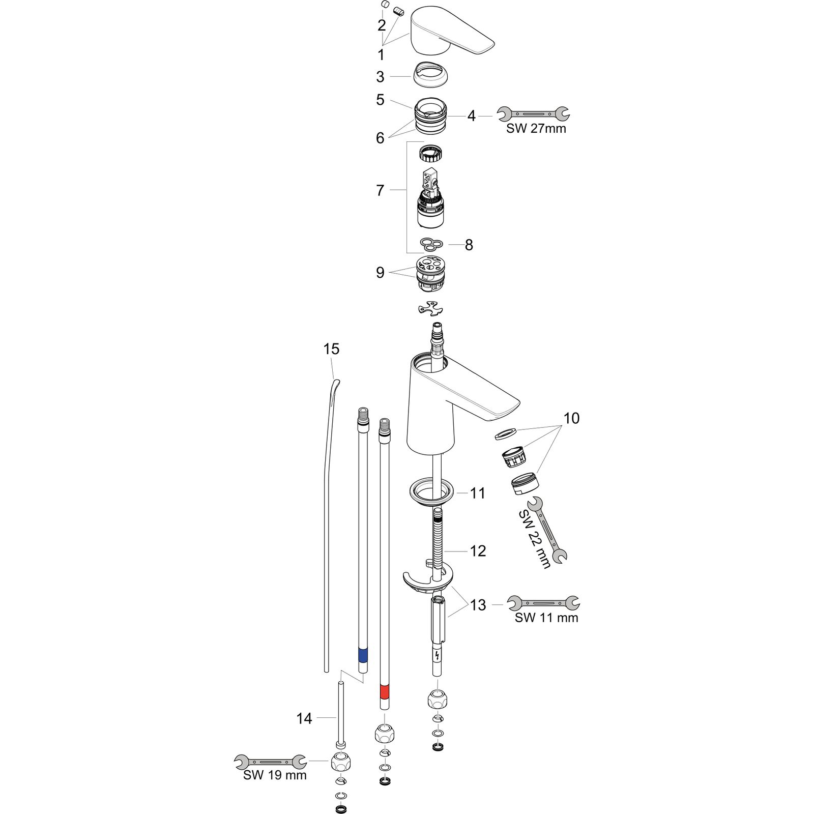 hansgrohe Waschtisch-Einhebelmischer 80 Talis E ND, für offene Warmwasserbereiter, mit Zugstangen-Ablaufgarnitur, chrom