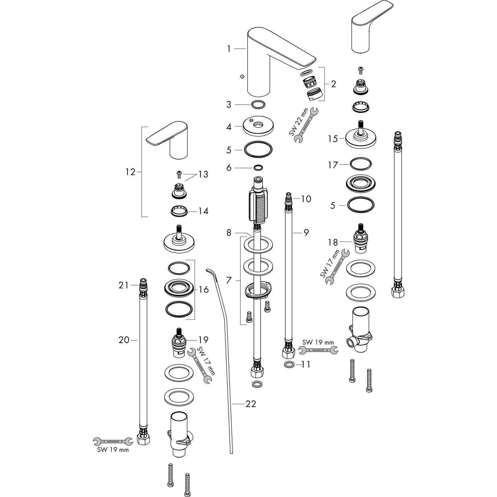 hansgrohe 3-Loch-Waschtisch-Armatur Talis E mit Zugstangen-Ablaufgarnitur, brushed bronze
