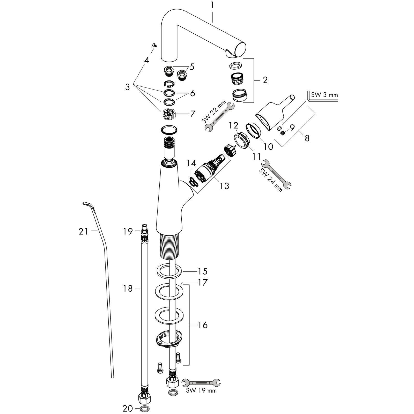 hansgrohe Waschtisch-Einhebelmischer 210 Talis S mit Schwenkauslauf, Zugstangen-Ablaufgarnitur, chrom