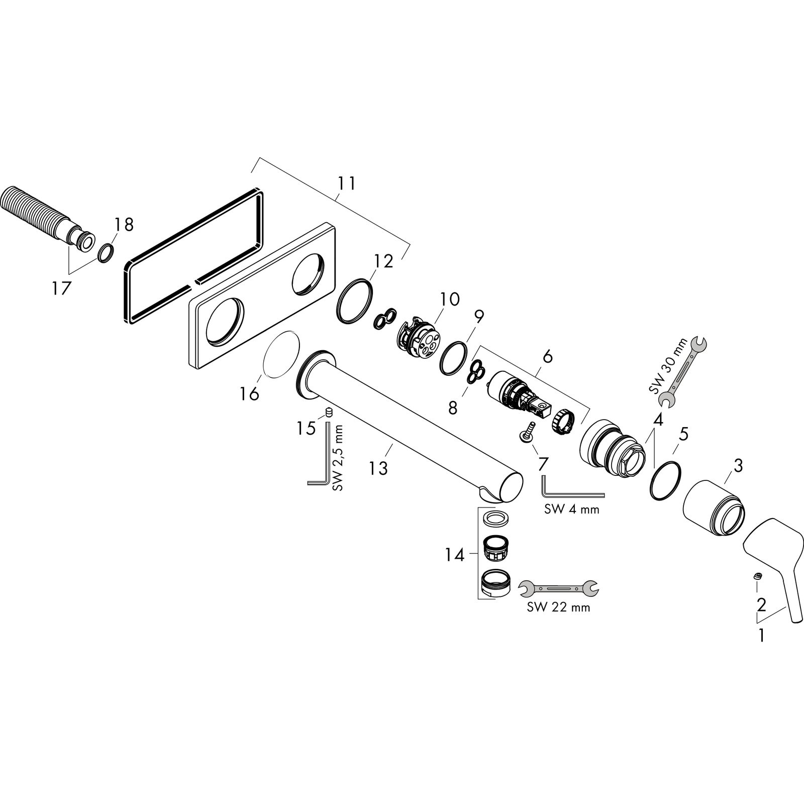 hansgrohe Fertigmontageset Talis S Ausladung 225 mm, UP-Waschtisch-Einhebelmischer, für Wandmontage, chrom