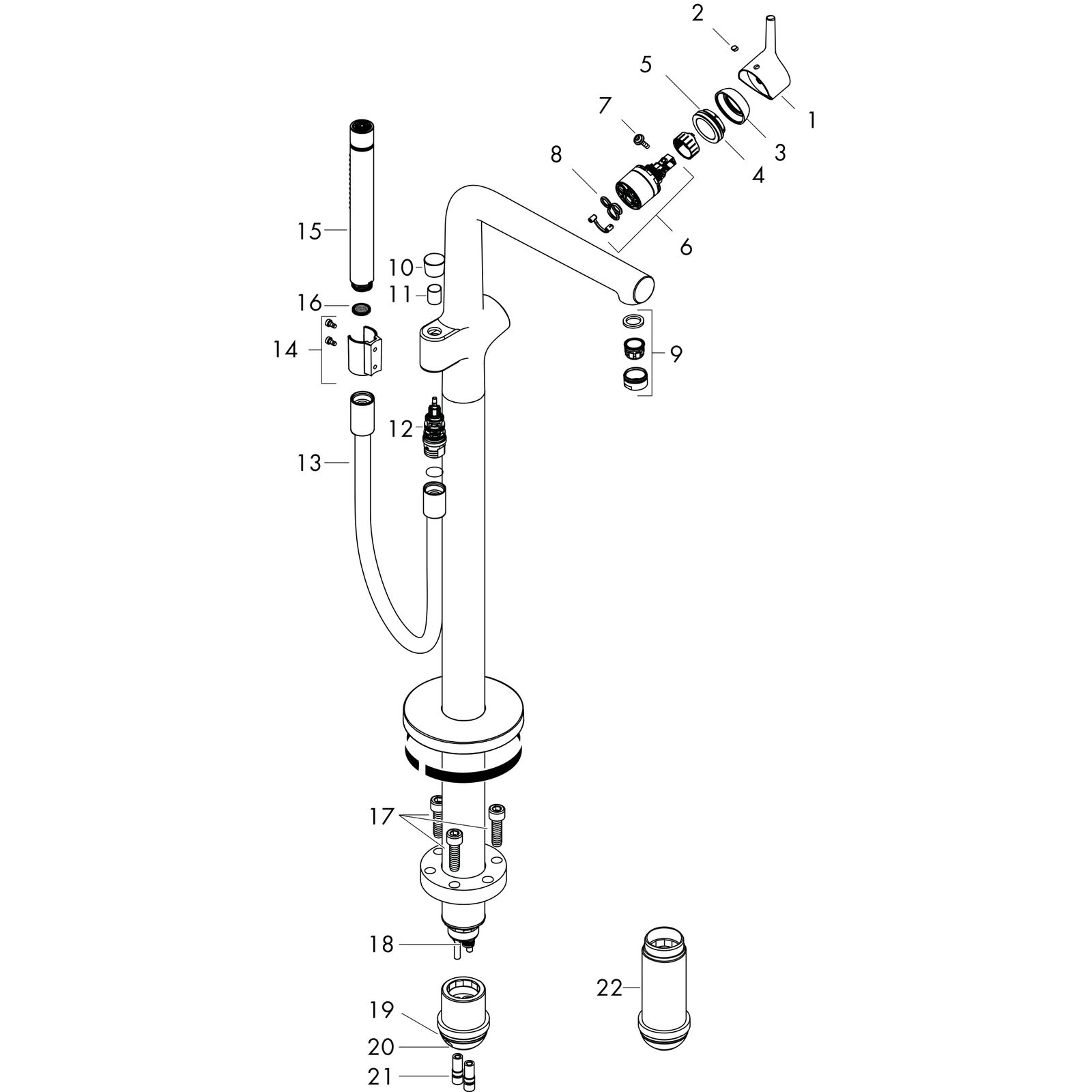 hansgrohe Fertigmontageset Talis S Wannen-Einhebelmischer, bodenstehend, chrom