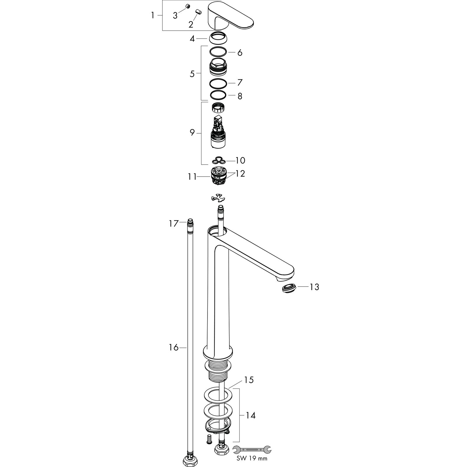 hansgrohe Waschtisch-Einhebelmischer Rebris S 240 CoolStart ohne Zugstangen-Ablaufgarnitur, chrom
