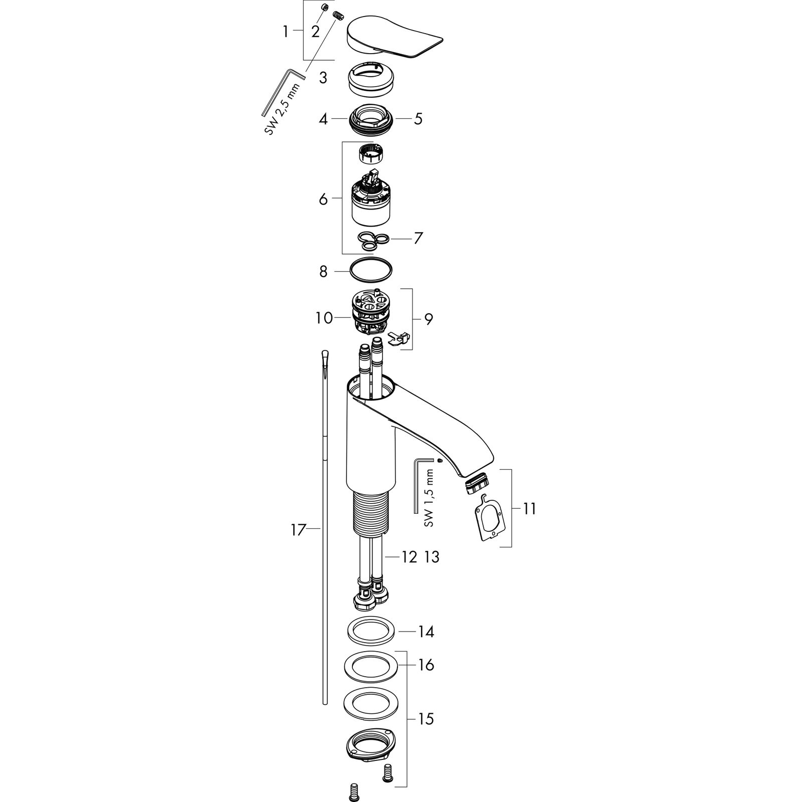 hansgrohe Waschtisch-Einhebelmischer 110 Vivenis mit Zugstangen-Ablaufgarnitur, mattschwarz