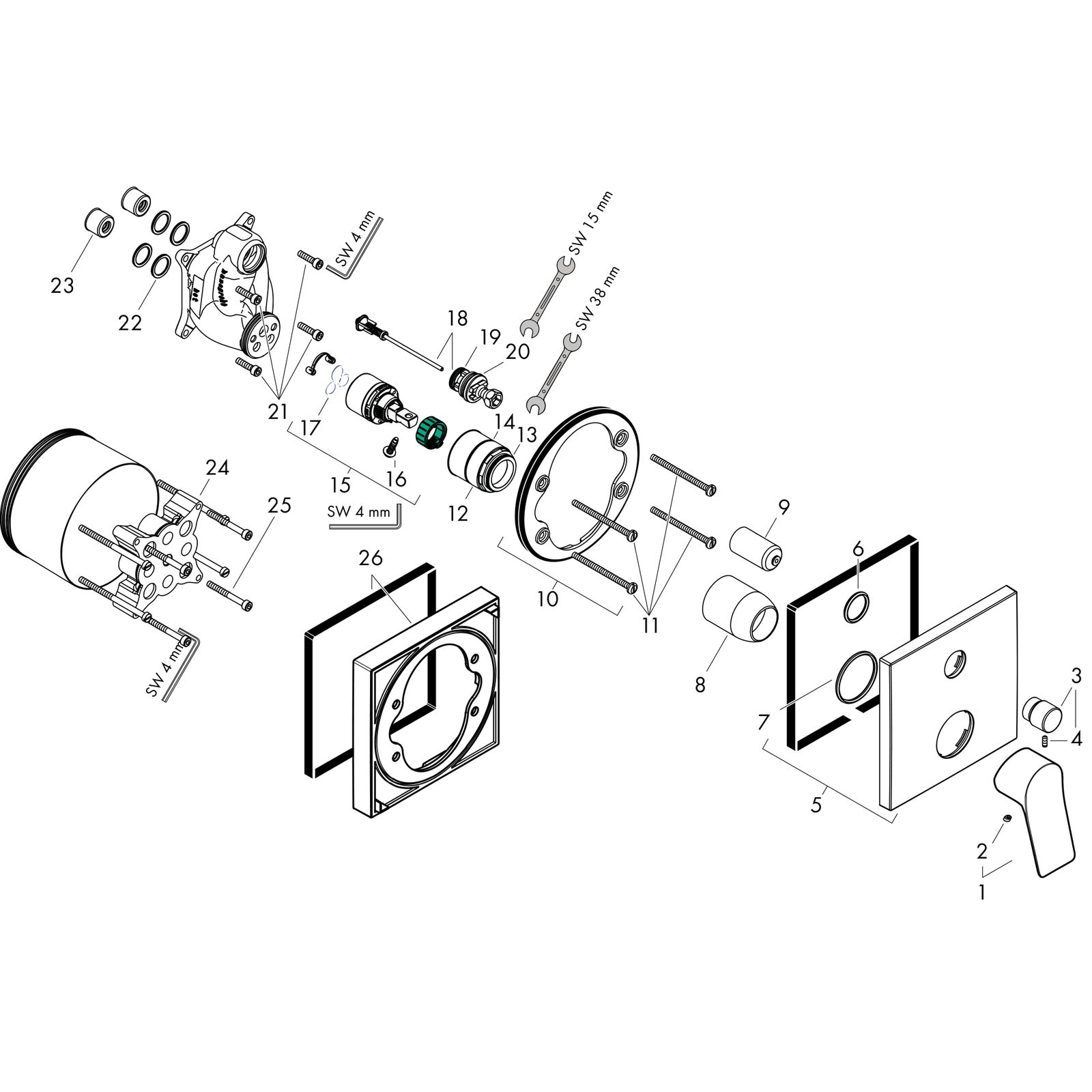 hansgrohe Fertigmontageset Vivenis UP-Wannen-Einhebelmischer, mattweiß