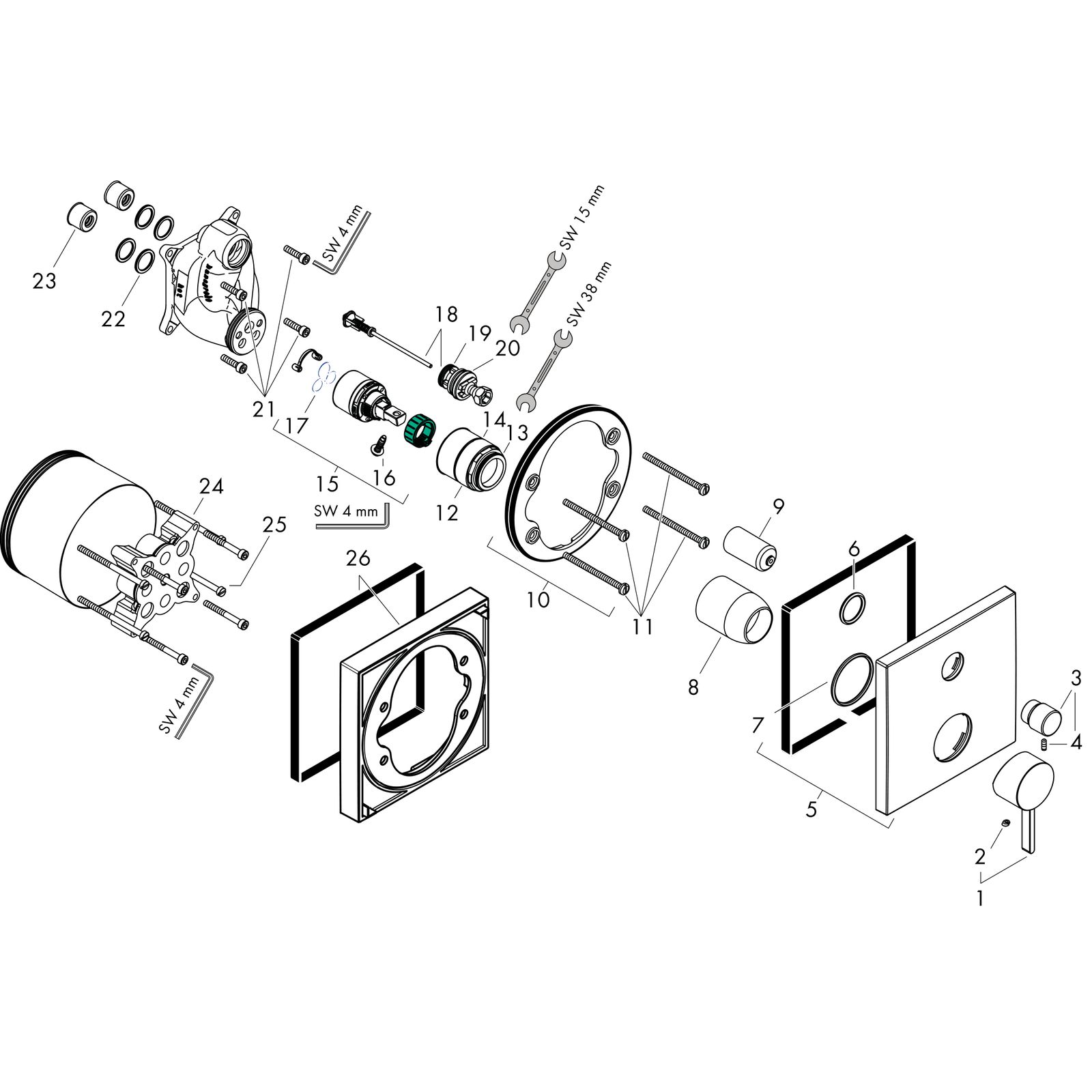 hansgrohe Fertigmontageset Finoris UP-Wannen-Einhebelmischer, mattschwarz