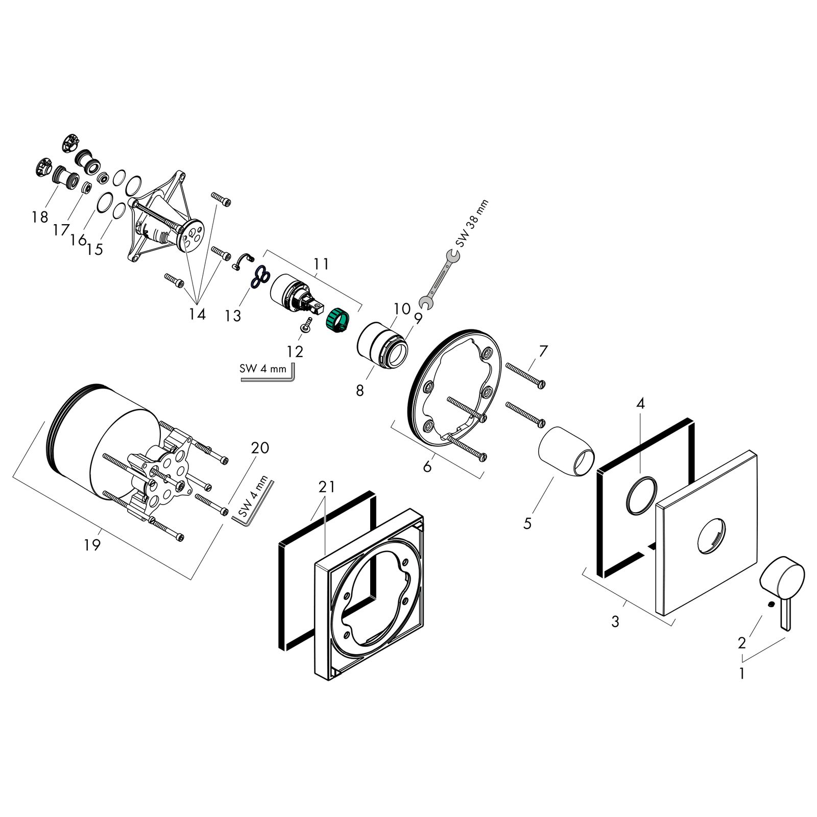 hansgrohe Fertigmontageset Finoris UP-Brause-Einhebelmischer, 1 Verbraucher, mattschwarz