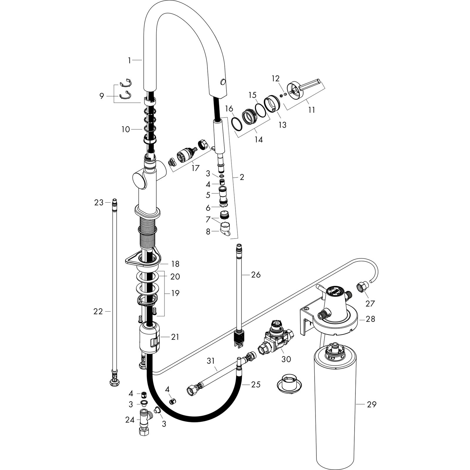 hansgrohe Spültisch-Einhebelmischer Aqittura M91 mit Ausziehauslauf, 1jet, Starter Set, mattschwarz