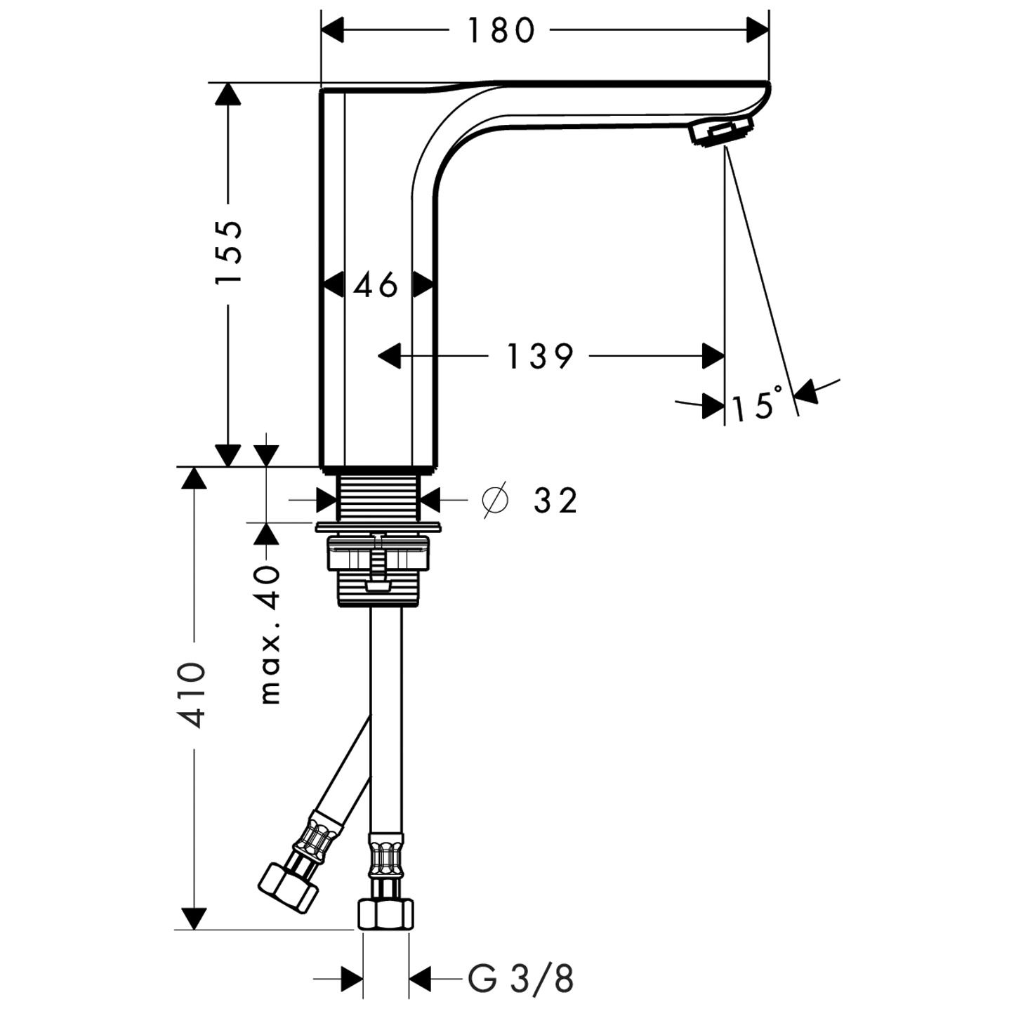 hansgrohe Waschtisch-Einhebelmischer 130 Axor Urquiola Ausladung 139mm, unverschließbare Ablaufgarnitur, Edelstahl-Optik