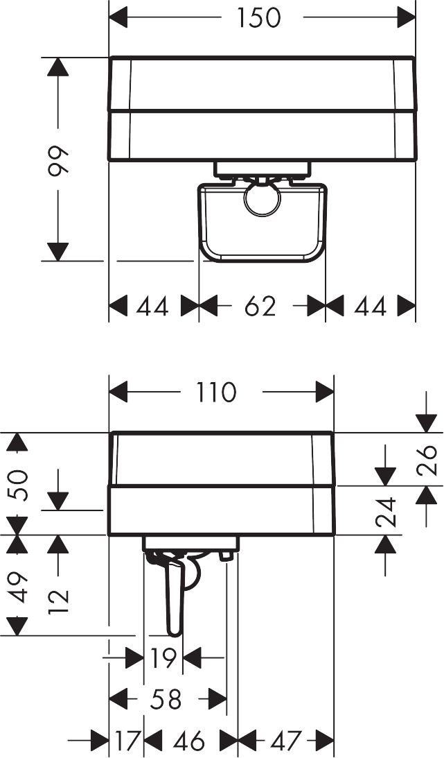 hansgrohe Lotionspender Axor universal mit Ablage, Glas, mattschwarz