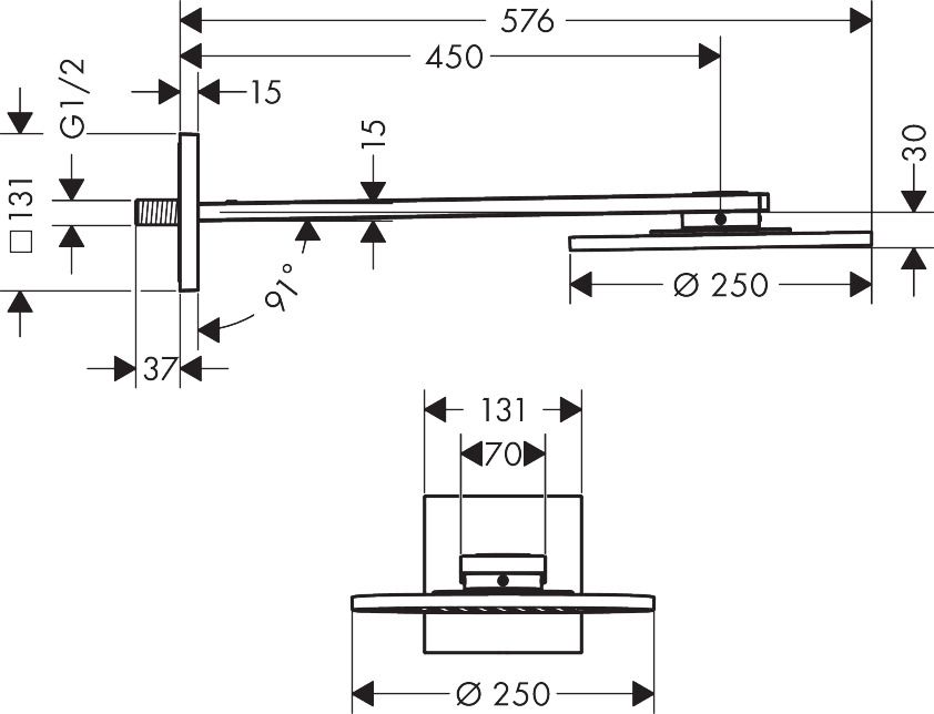 hansgrohe Kopfbrause 250 1jet Axor mit Brausearm, polished gold optic
