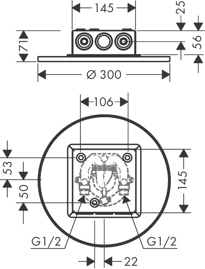 hansgrohe Kopfbrause 300 1jet Axor Decke, UP-Installation, mattschwarz
