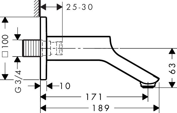 hansgrohe Wanneneinlauf Axor Urquiola Ausladung 171mm, brushed nickel