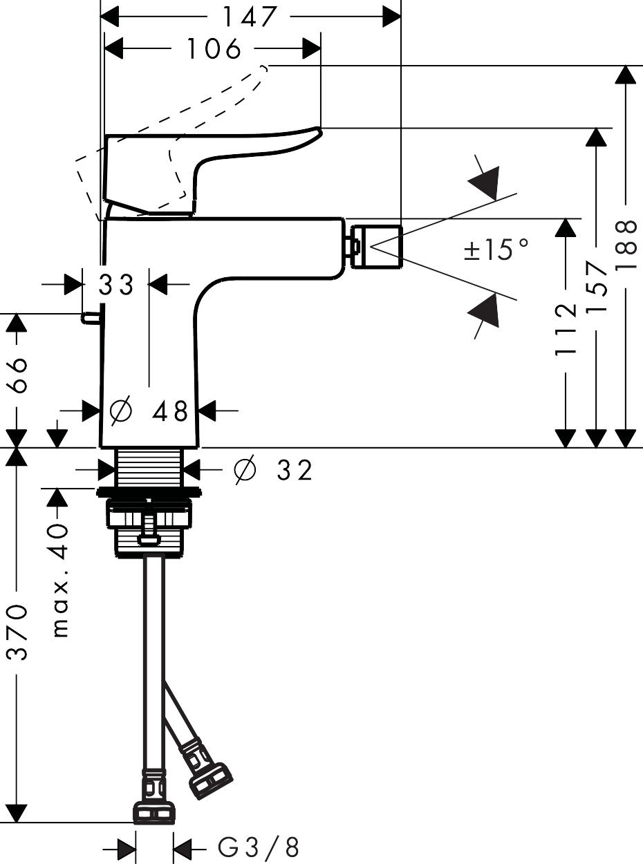 hansgrohe Bidet-Einhebelmischer Metris mit Zugstangen-Ablaufgarnitur, chrom