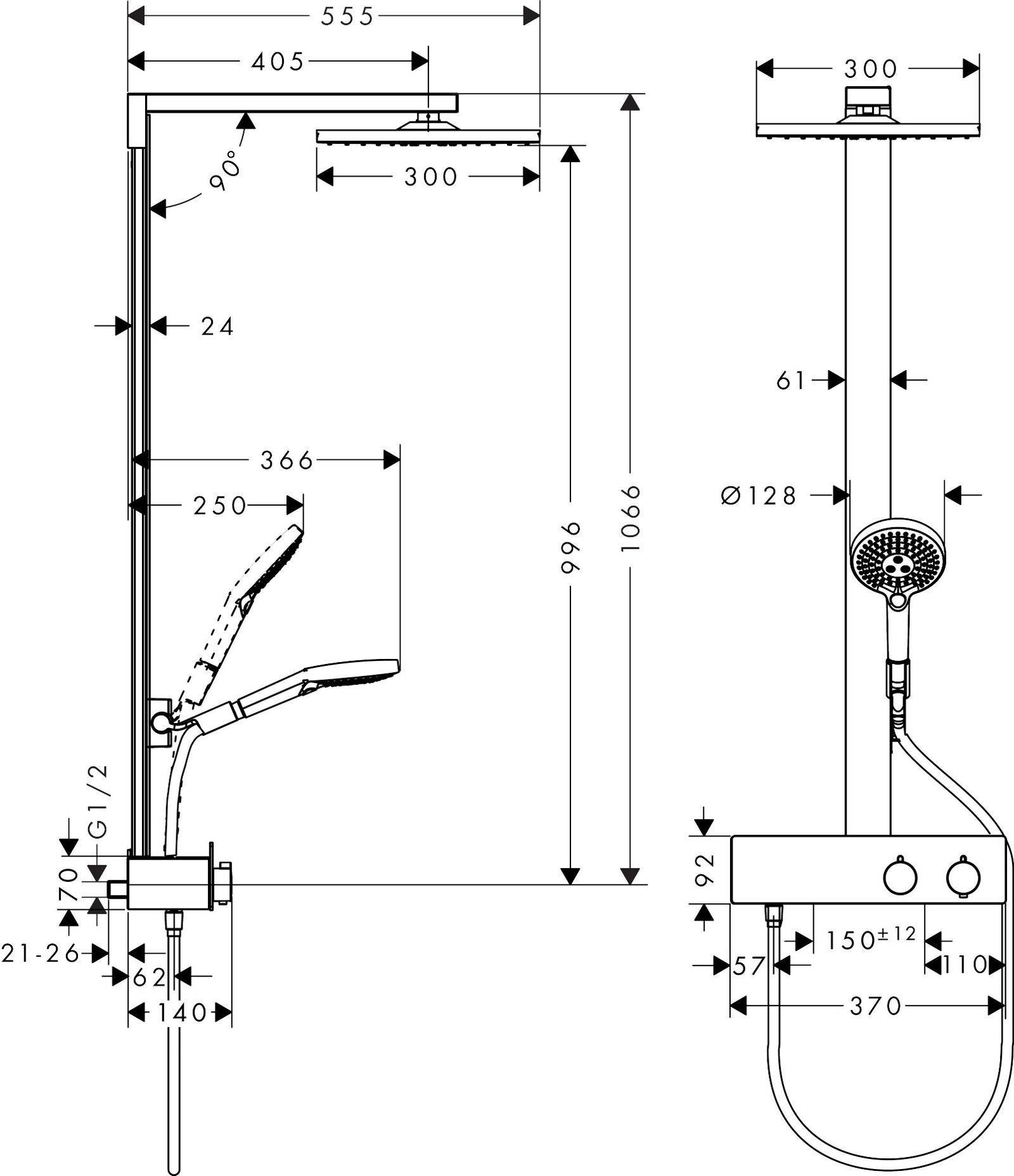 hansgrohe Showerpipe Raindance E 1jet, mit ShowerTablet 350 Thermostat, mattschwarz