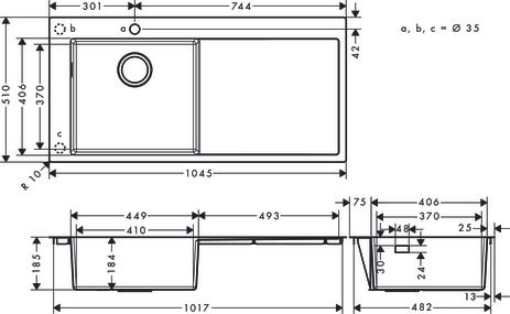 hansgrohe Einbauspüle 450 S716-F450 1025x490mm, 1 Hauptbecken links, Abtropffläche rechts, Edelstahl