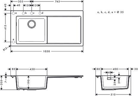 hansgrohe Einbauspüle 450 S5110-F450 1030x490mm, 1 Hauptbecken links, Abtropffläche rechts, betongrau