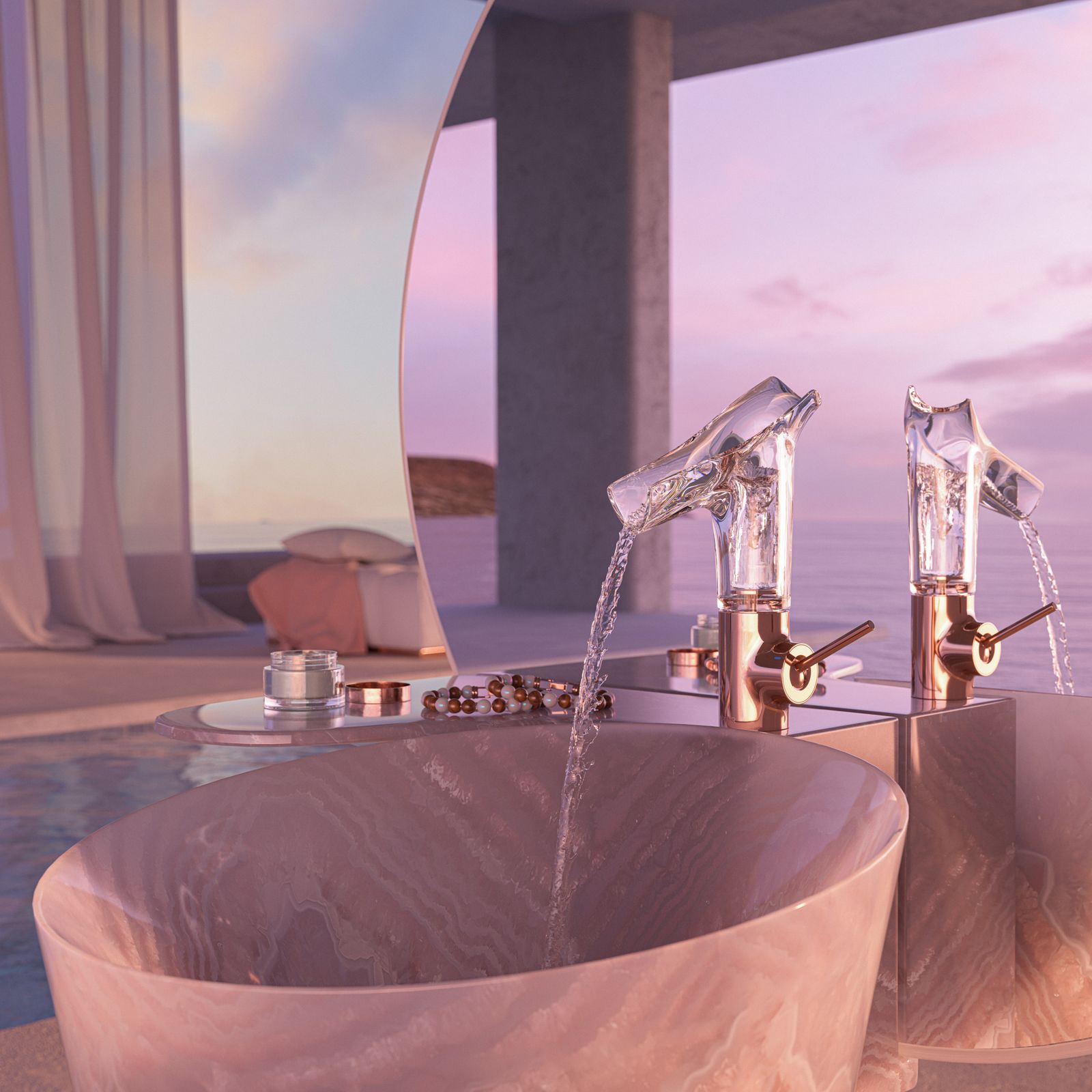 hansgrohe Waschtisch-Einhebelmischer Axor Starck V 140 mit Glasauslauf, unverschließbare Ablaufgarnitur, polished red gold