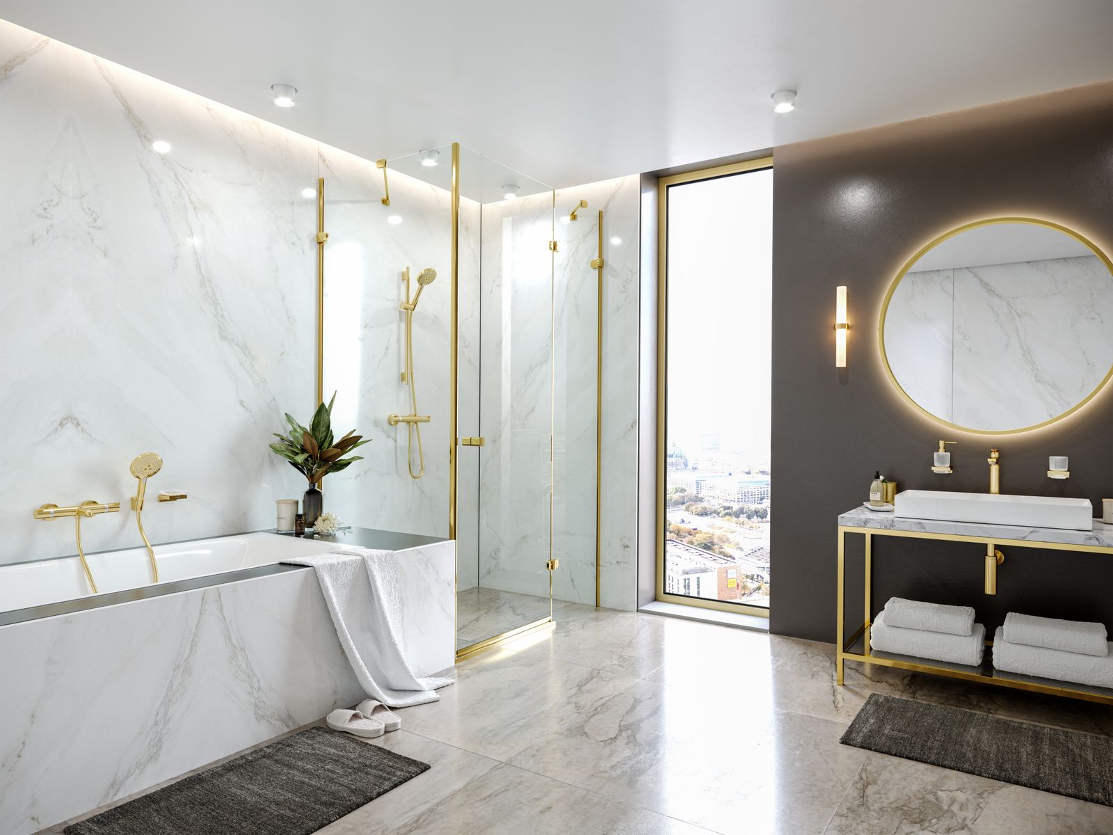 hansgrohe Zahnbecher AddStoris mit Glas, Wandmontage, Metall, polished gold optic