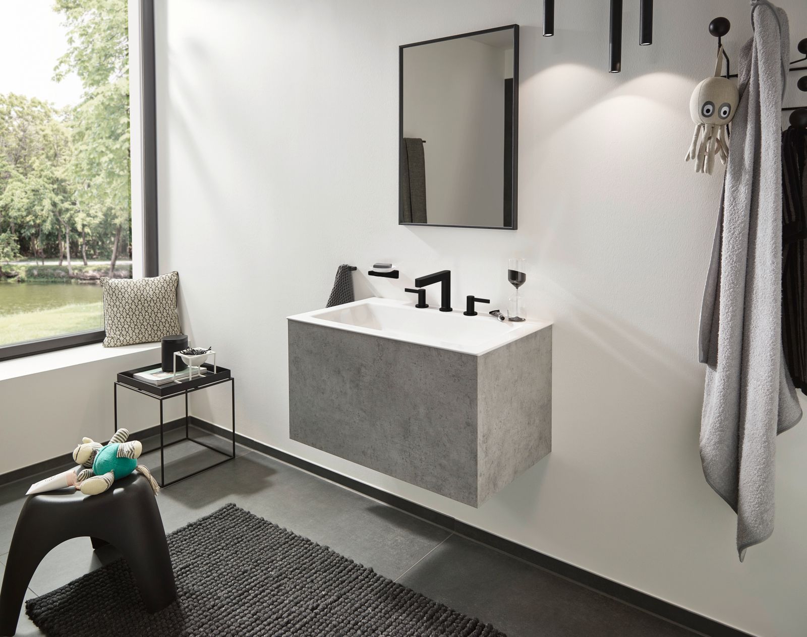 hansgrohe 3-Loch-Waschtisch-Armatur 110 Finoris mit Push-Open-Ablaufgarnitur, mattschwarz