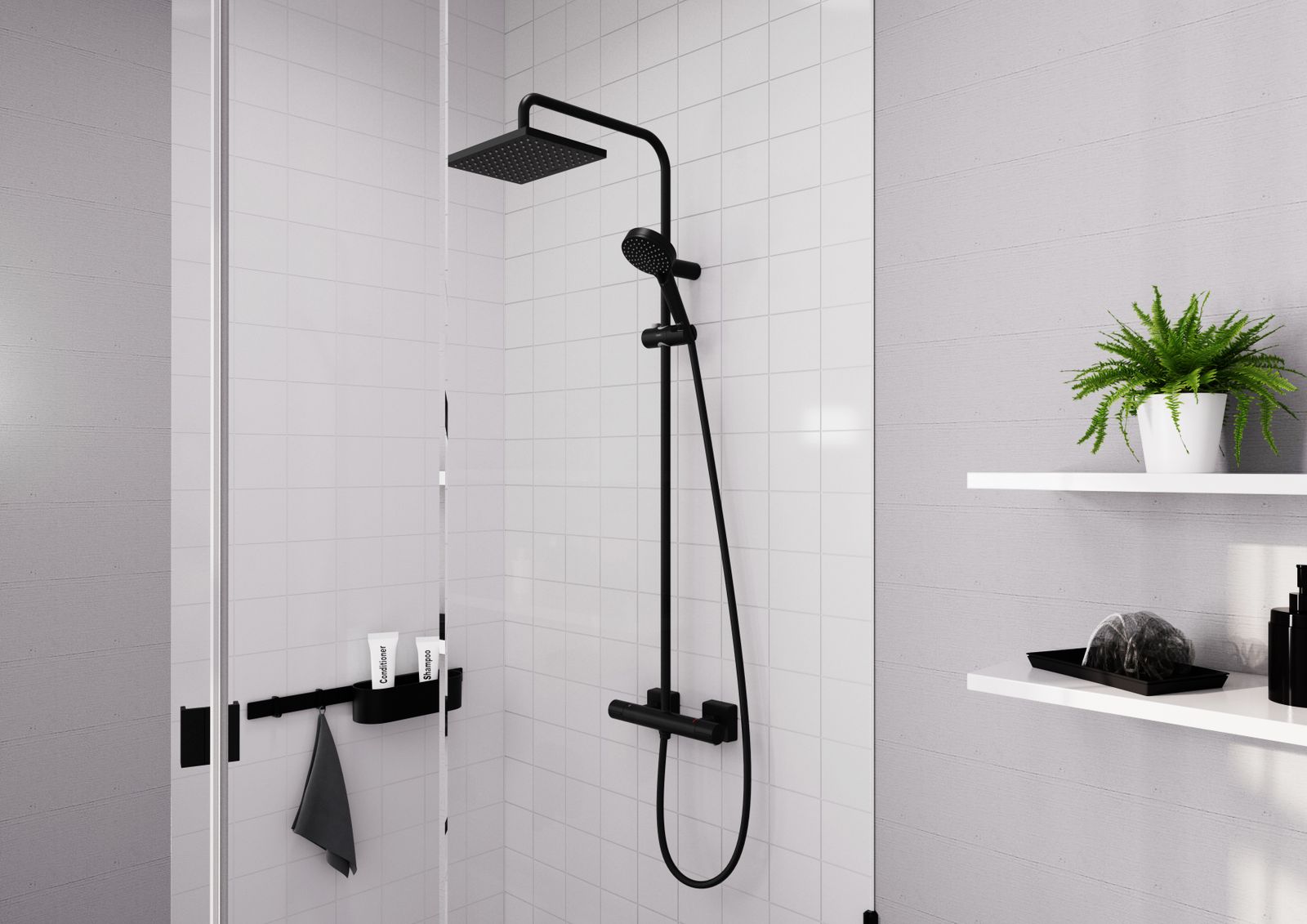 hansgrohe Showerpipe 230 Vernis Shape mit Thermostat, 1jet, EcoSmart, 6,8 l/min, mattschwarz