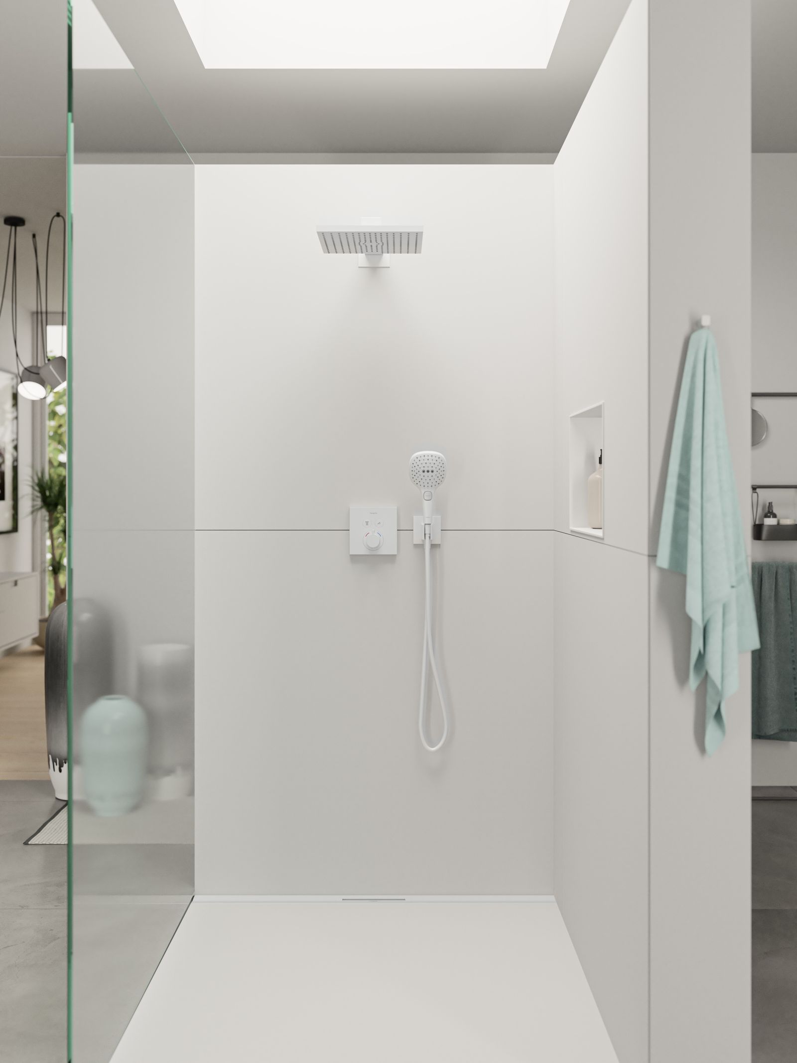 hansgrohe Wandanschluss Fixfit E eckig, mit Brausehalter, mattweiß