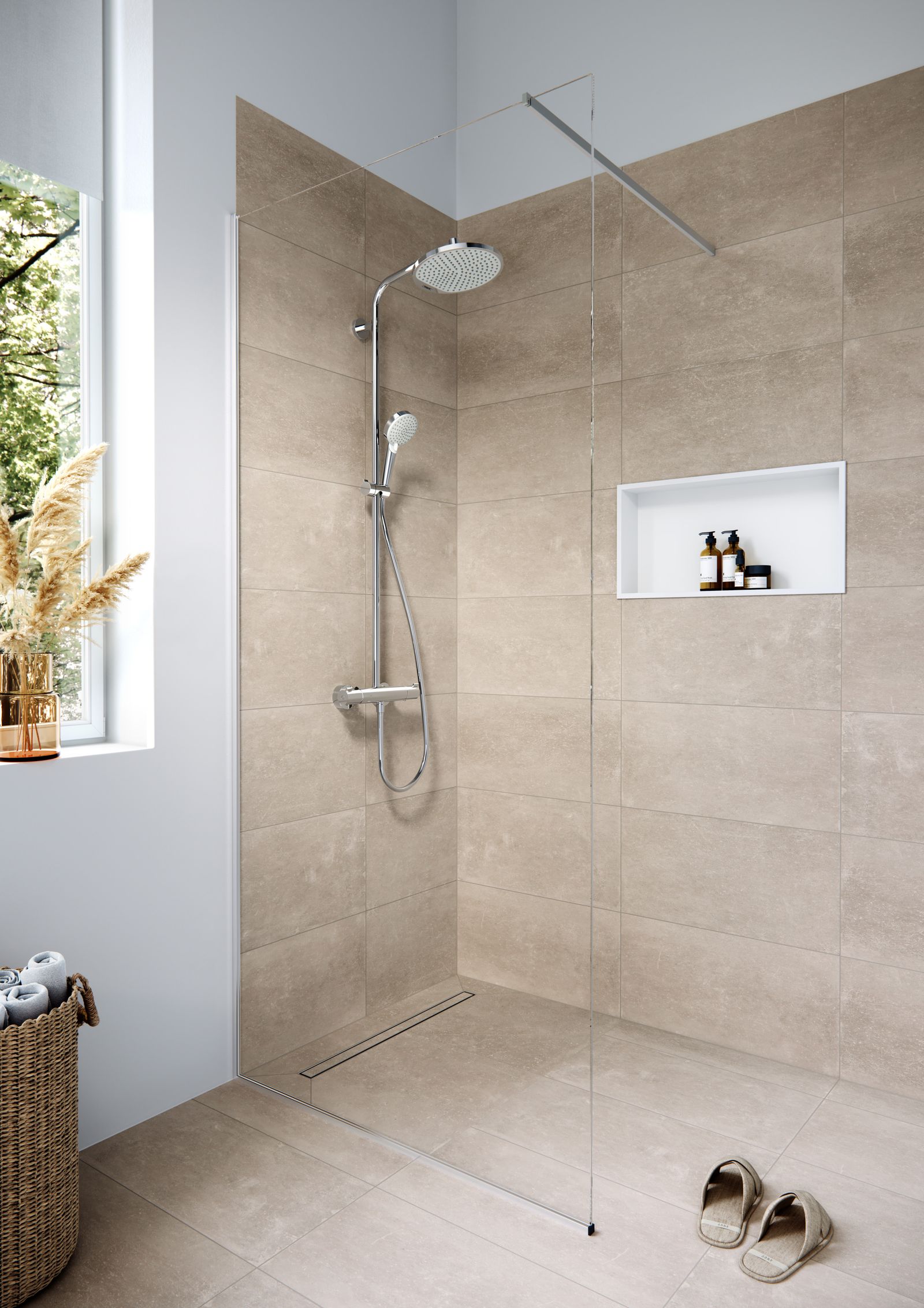 hansgrohe Duschrinne RainDrain Compact 600 mm, Komplettset, befliesbar, für flache Installation, chrom