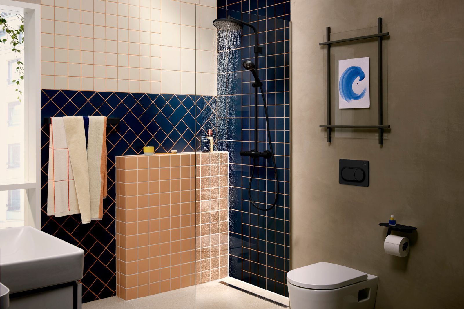 hansgrohe Showerpipe ACT S 1jet mit Thermostat, EcoSmart+, 6 l/min, mattschwarz